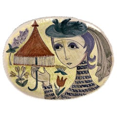 Hand-Painted Ceramic Wall Plaque by Hilkka-Liisa Ahola for Arabia Finland, 1950s