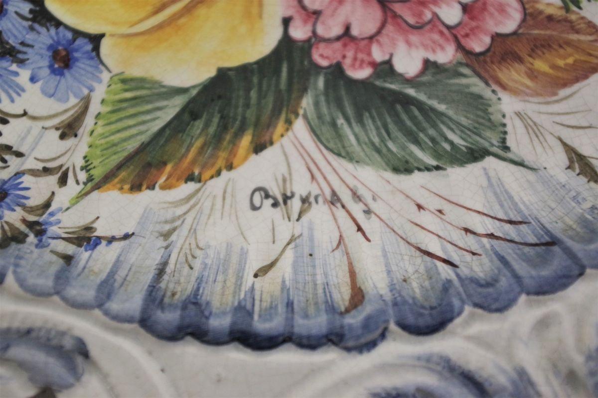 Ceramica Hand-Painted Ceramic Wall Plate with Floral Motif – Bassano, Italy, 1970s in vendita