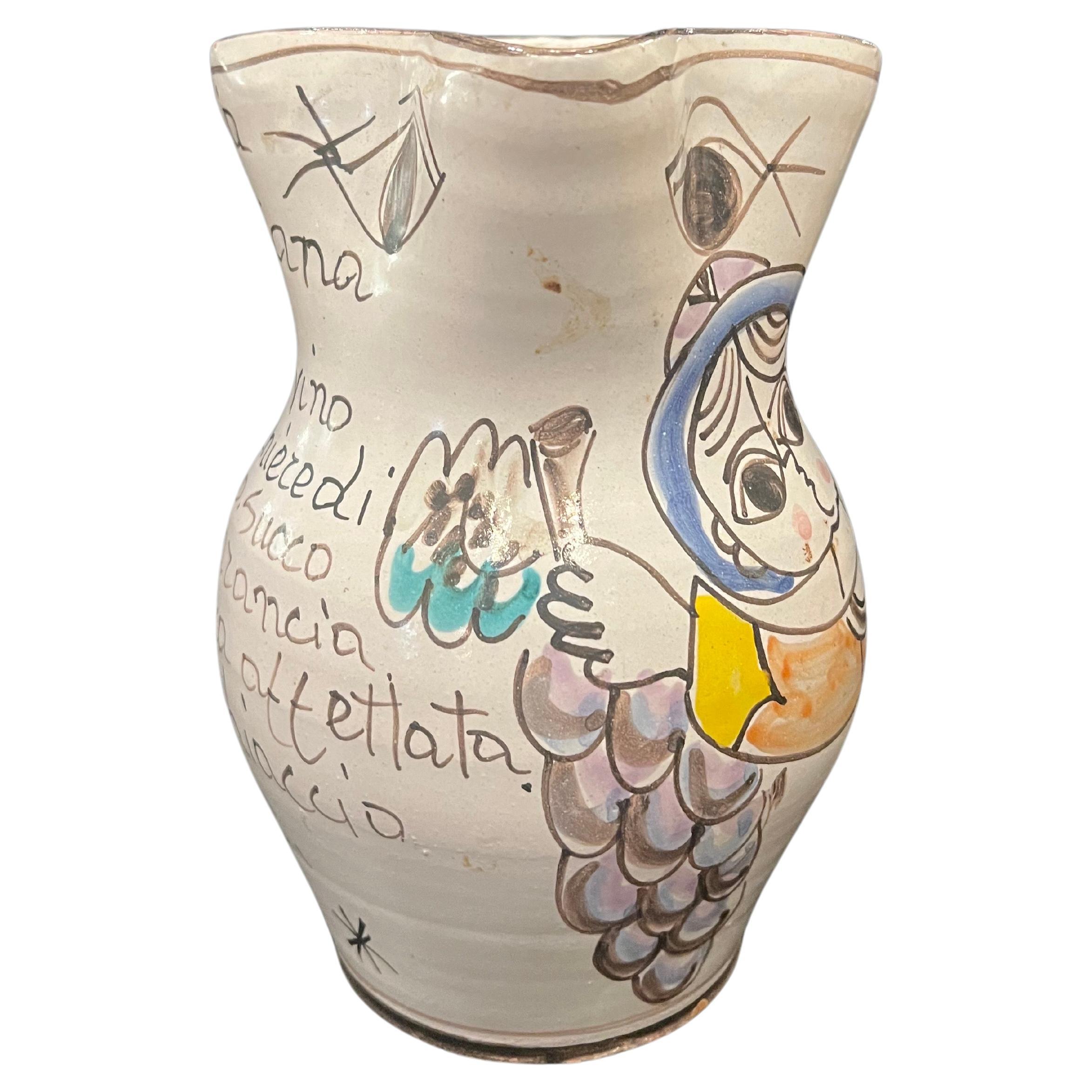 Italian Hand-Painted Ceramic Water RareJug by Giovanni Desimone With Sangria Recipe