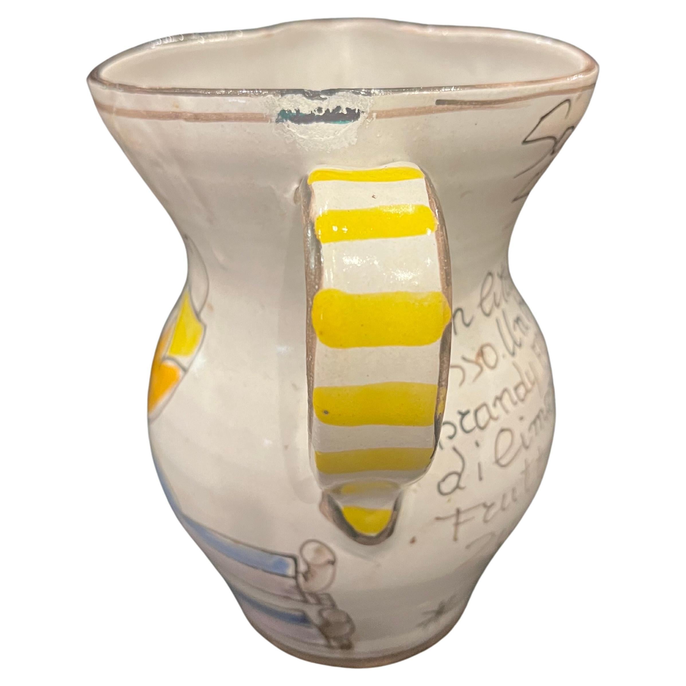 Hand-Painted Ceramic Water RareJug by Giovanni Desimone With Sangria Recipe In Good Condition In San Diego, CA