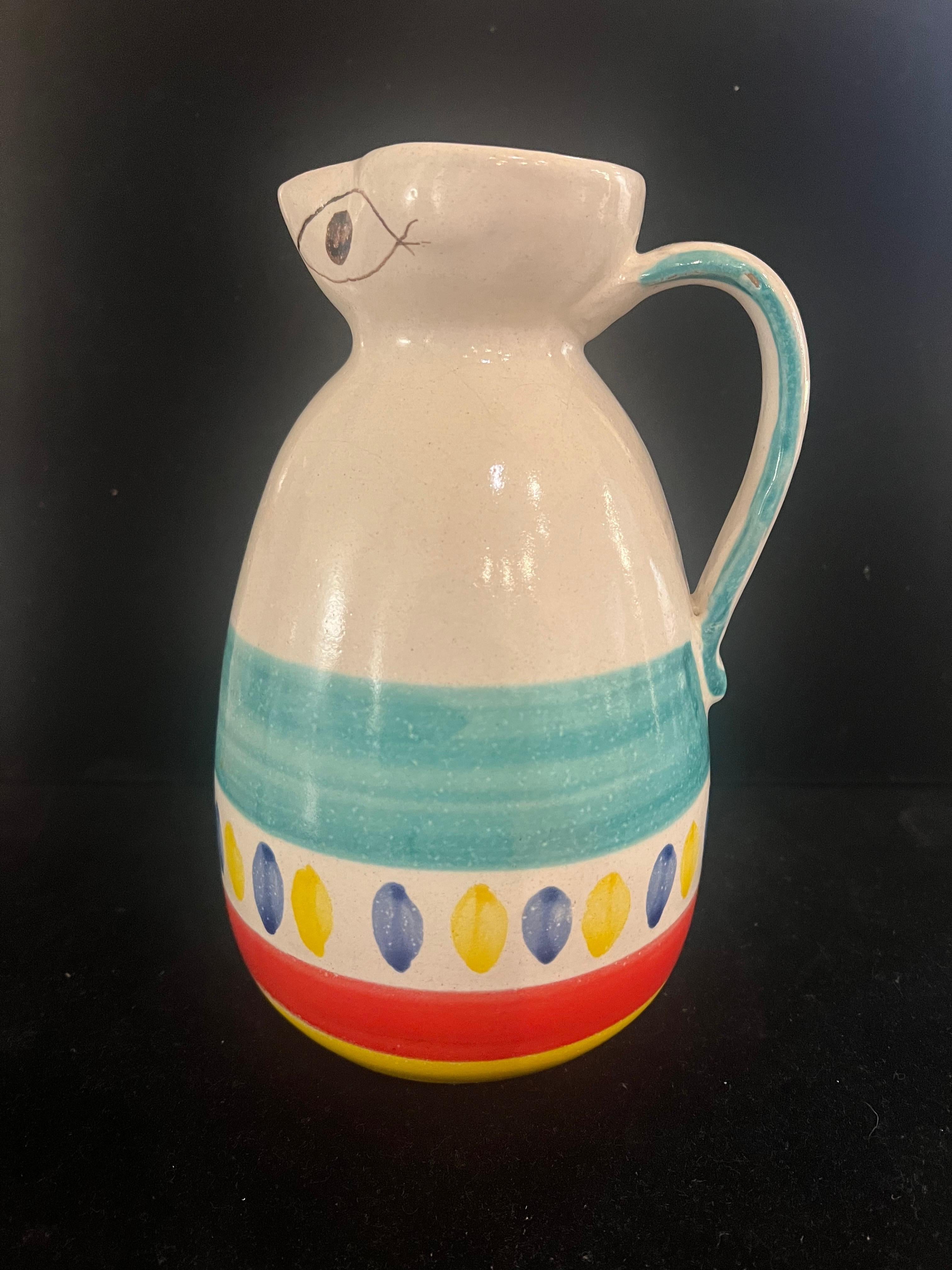 Hand-Painted Ceramic Water RareJug by Giovanni Desimone With Sangria Recipe In Excellent Condition For Sale In San Diego, CA
