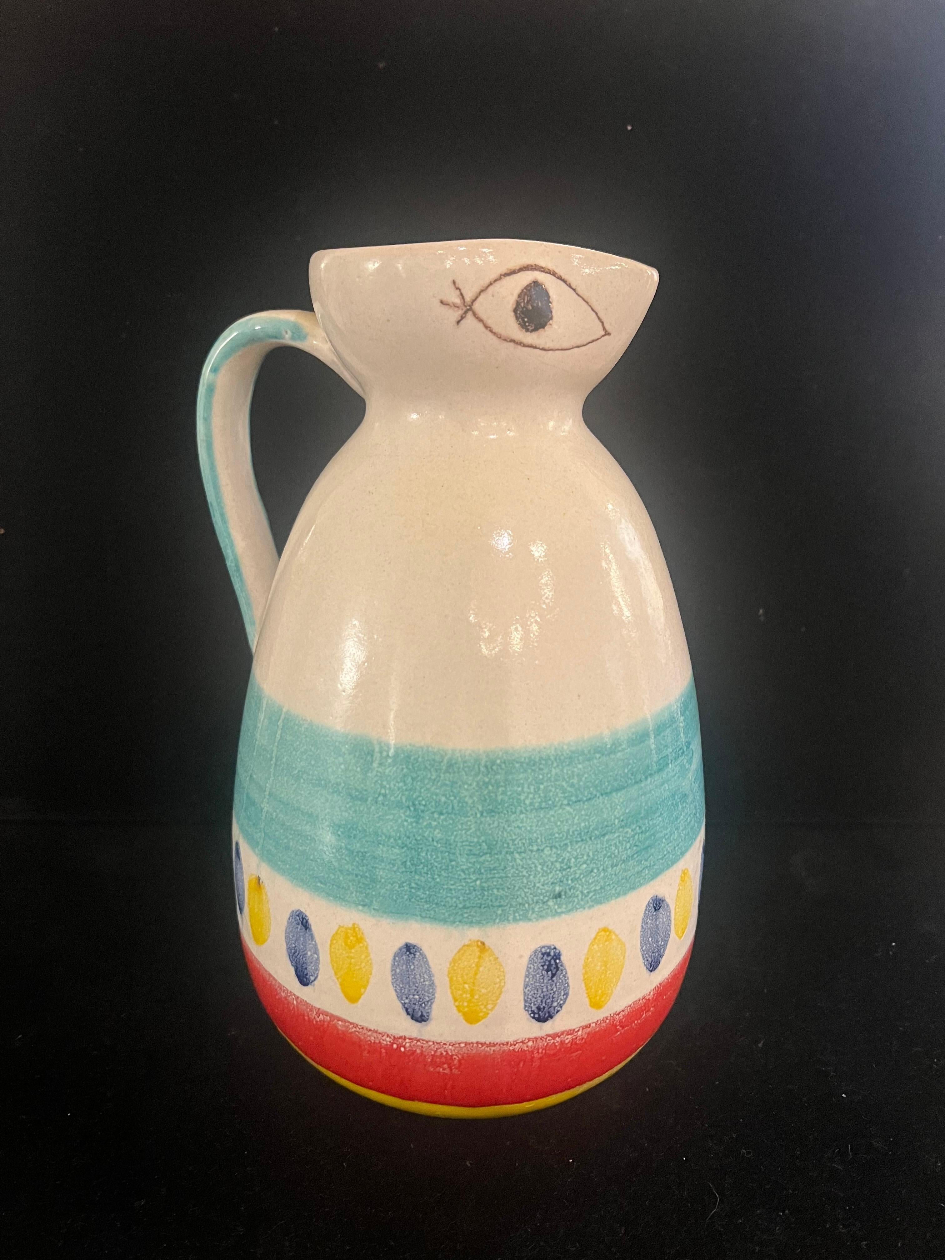 20th Century Hand-Painted Ceramic Water RareJug by Giovanni Desimone With Sangria Recipe For Sale