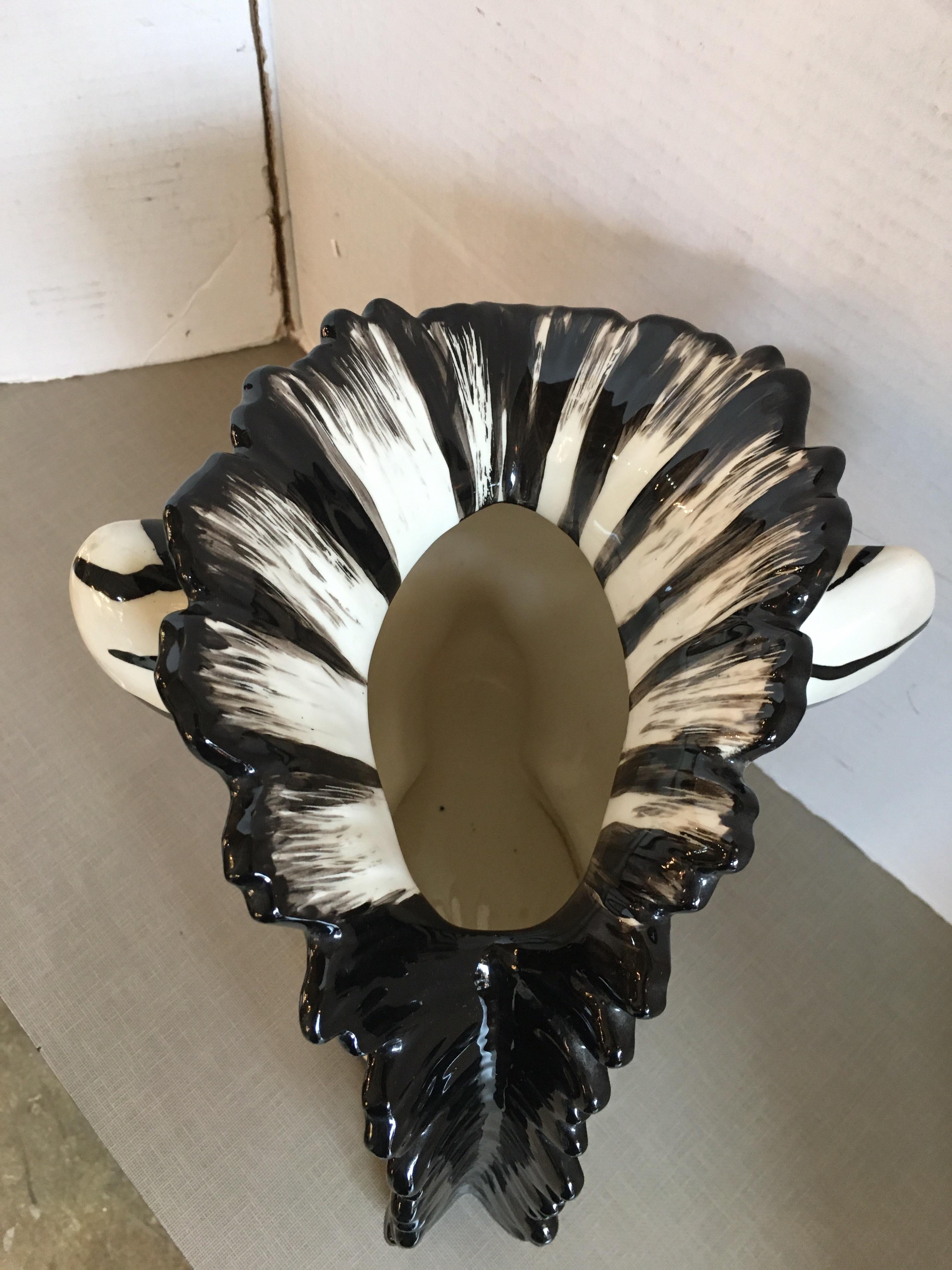 Hand Painted Ceramic Zebra Planter In Good Condition In Winnetka, IL
