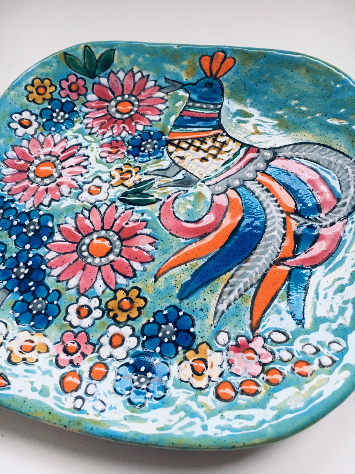Hand-Painted Charger Dish by Marjatta Taburet Quimper France 1960's For Sale 1