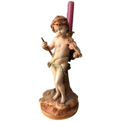 Hand-Painted Cherub Candle Holder, Painted Metal Musical Theme Cherub