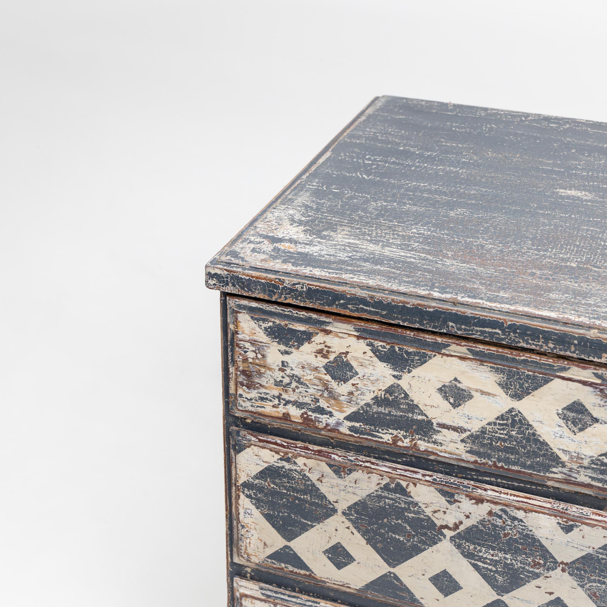 Hand Painted Chest of Drawers with Harlequin Pattern, 19th Century 4