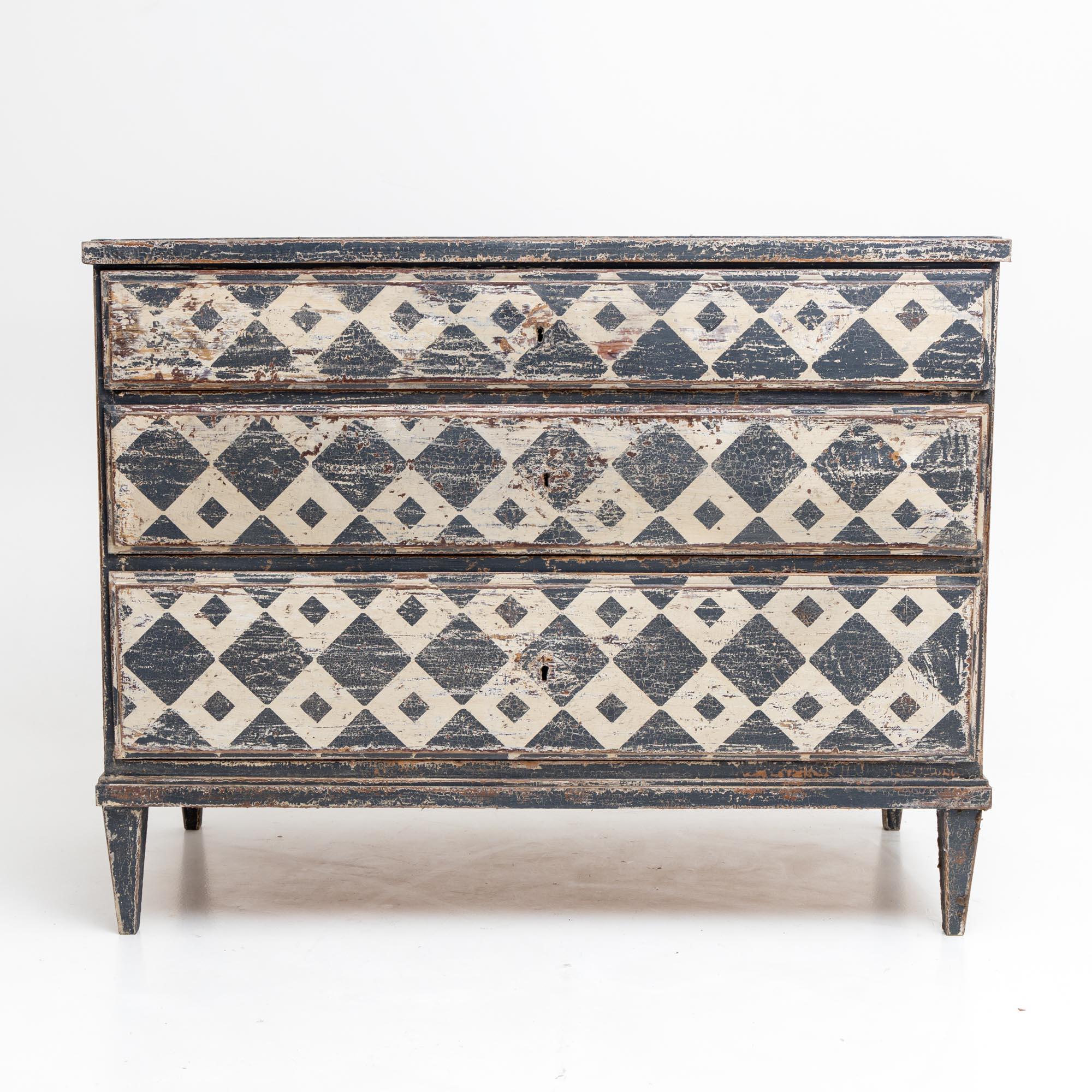 Hand Painted Chest of Drawers with Harlequin Pattern, 19th Century 5