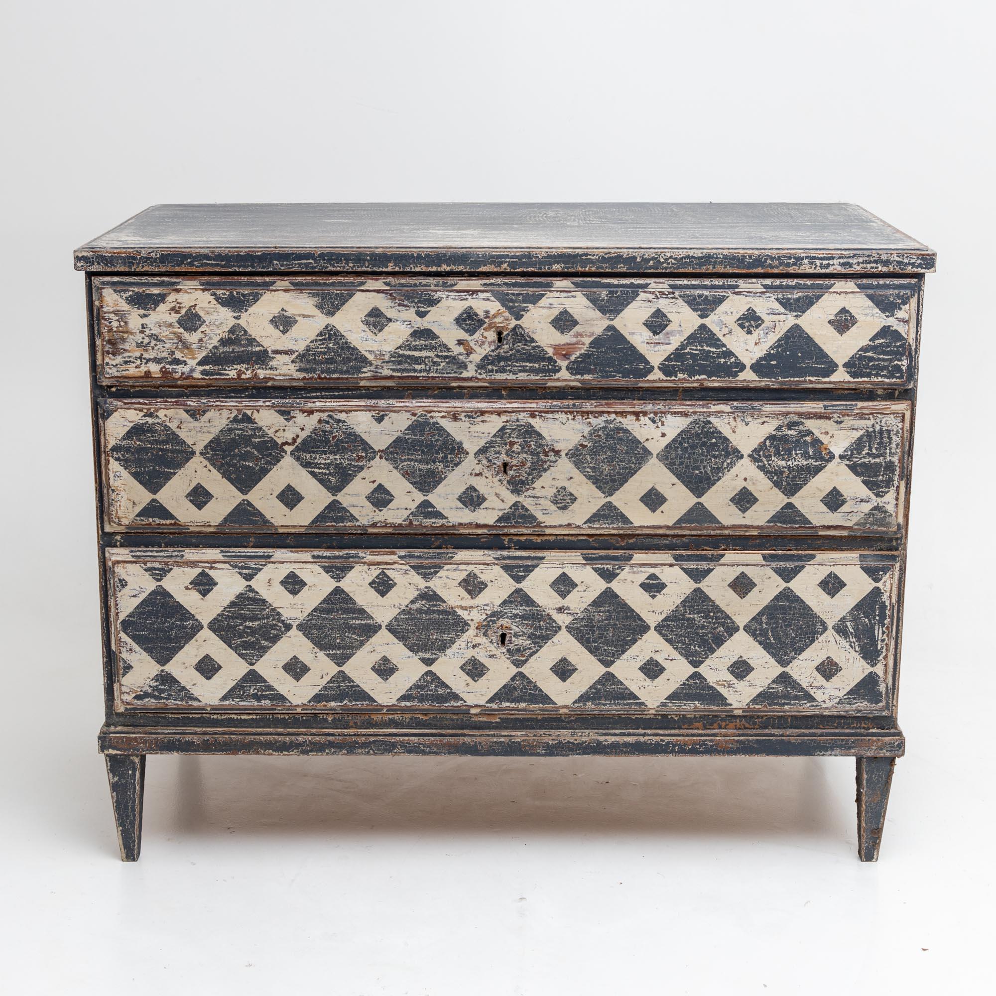 Hand Painted Chest of Drawers with Harlequin Pattern, 19th Century 6