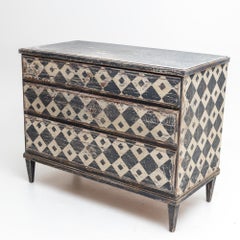 Hand Painted Chest of Drawers with Harlequin Pattern, 19th Century