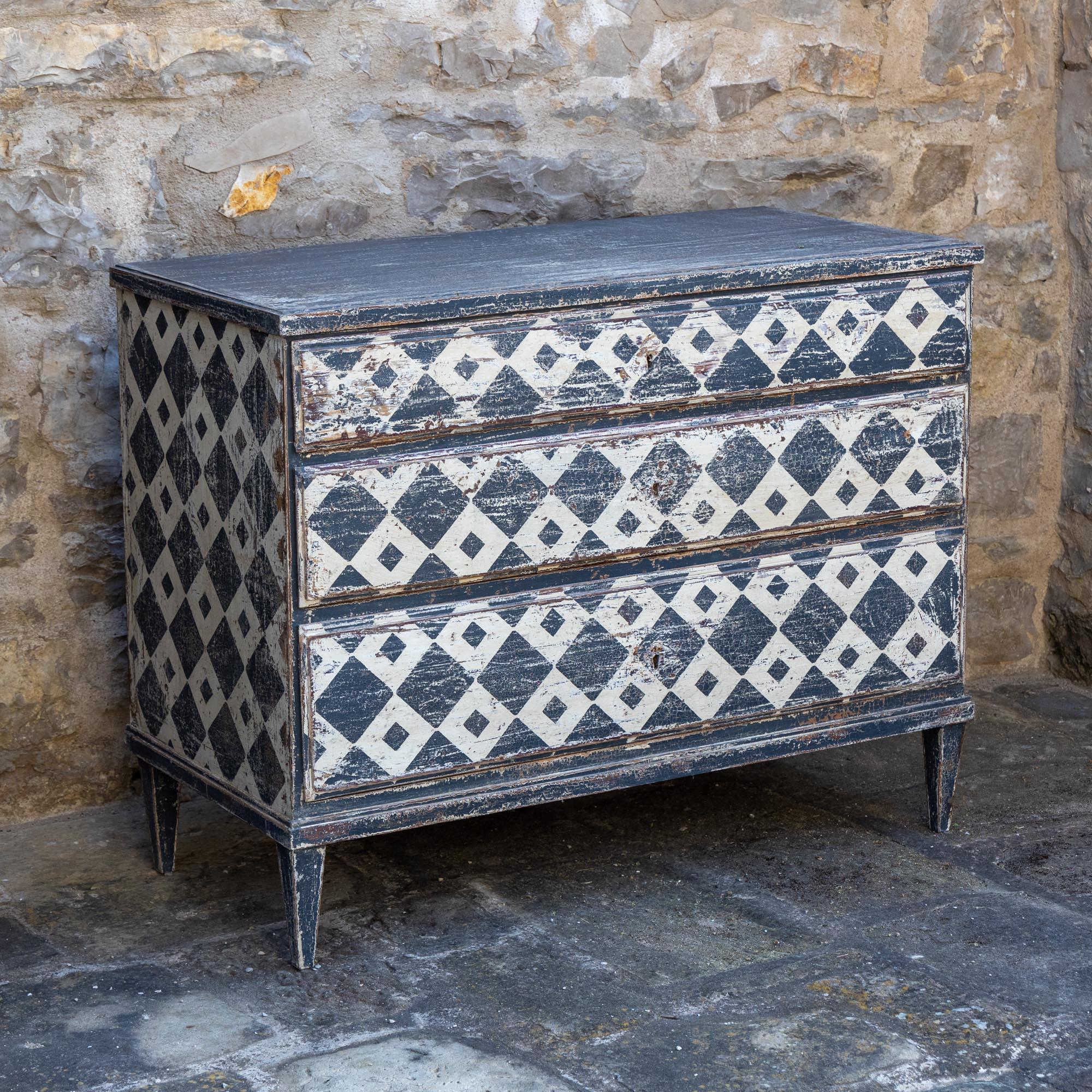 Hand Painted Chest of Drawers with Harlequin Pattern, 19th Century 1