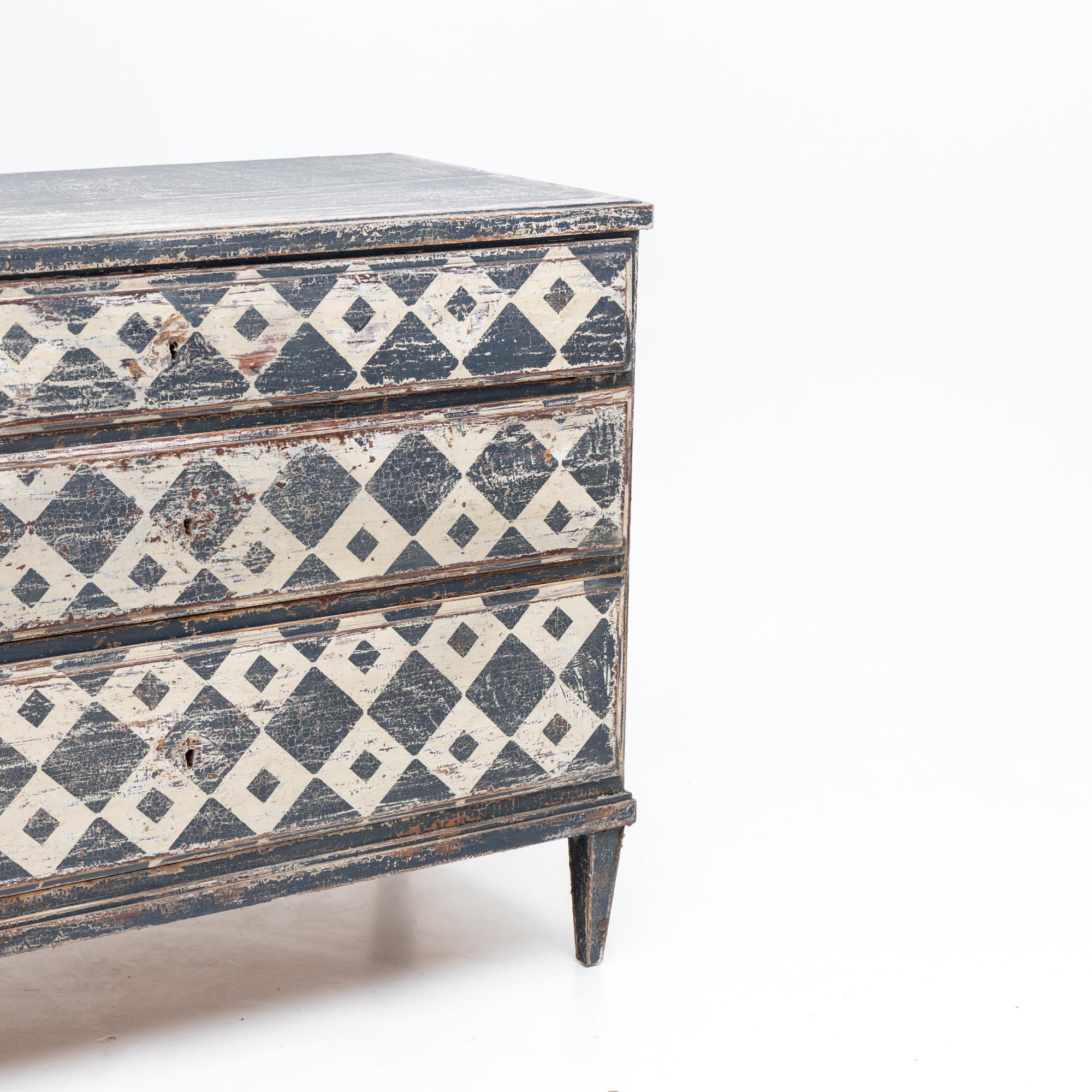 Hand Painted Chest of Drawers with Harlequin Pattern, 19th Century 2