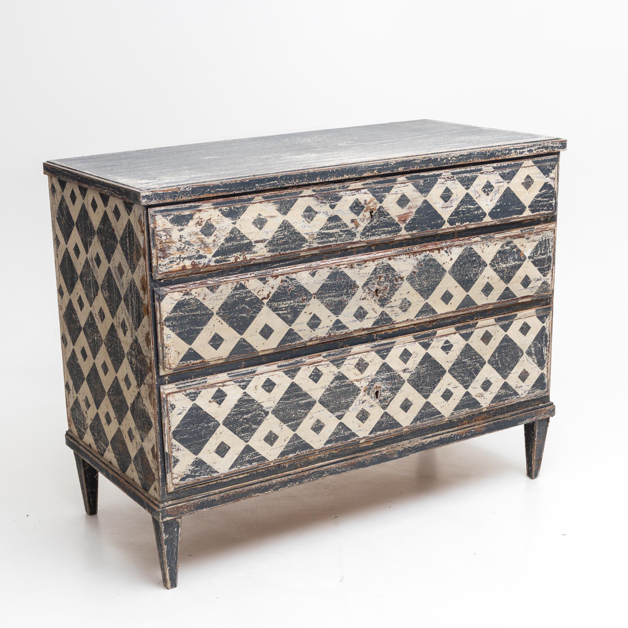 Hand Painted Chest of Drawers with Harlequin Pattern, 19th Century 3