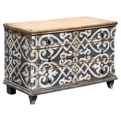 Hand-Painted Chest of Drawers with Heart Motif, 19th Century