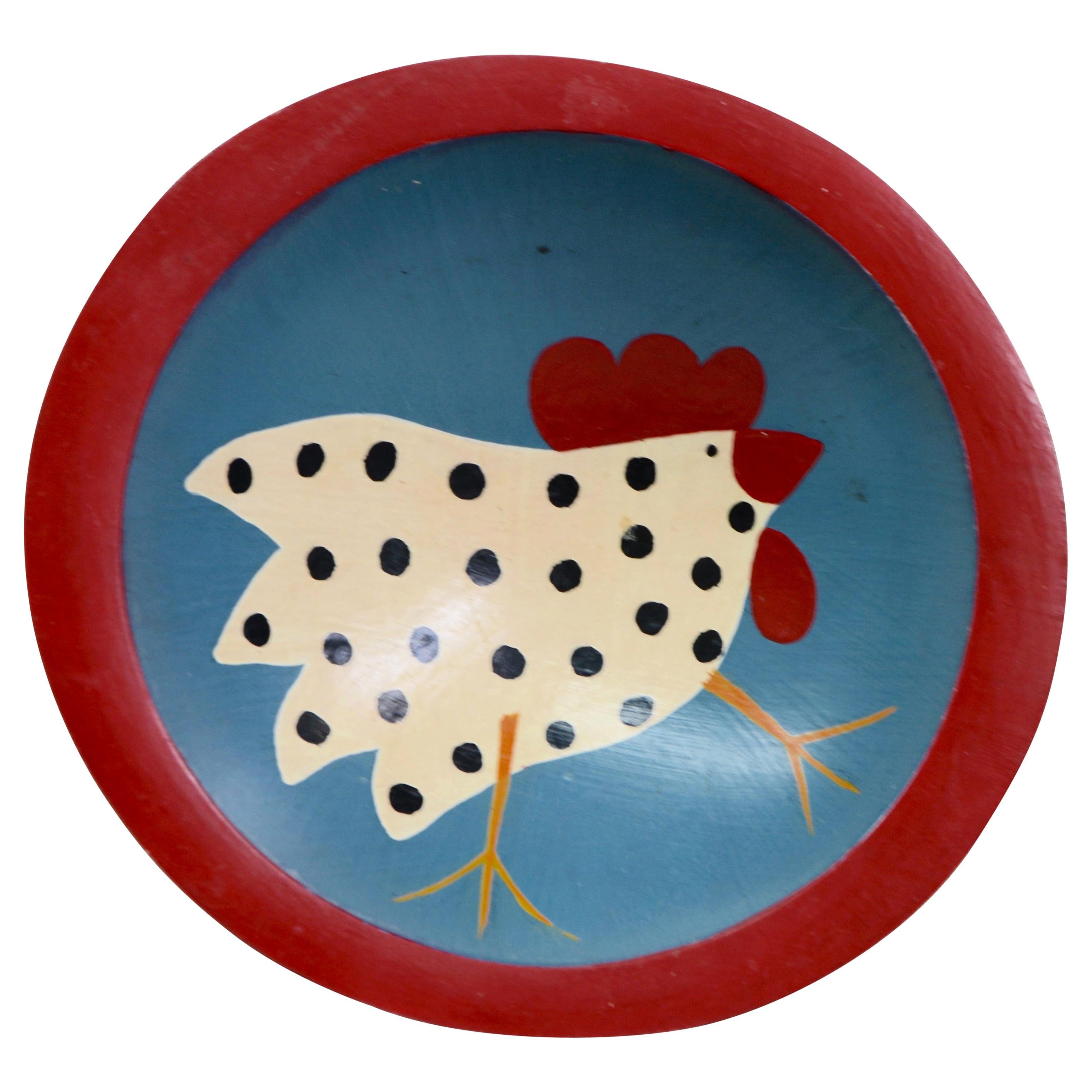 Hand Painted Chicken on Wooden Bowl Christ Church Fair, 1991 For Sale