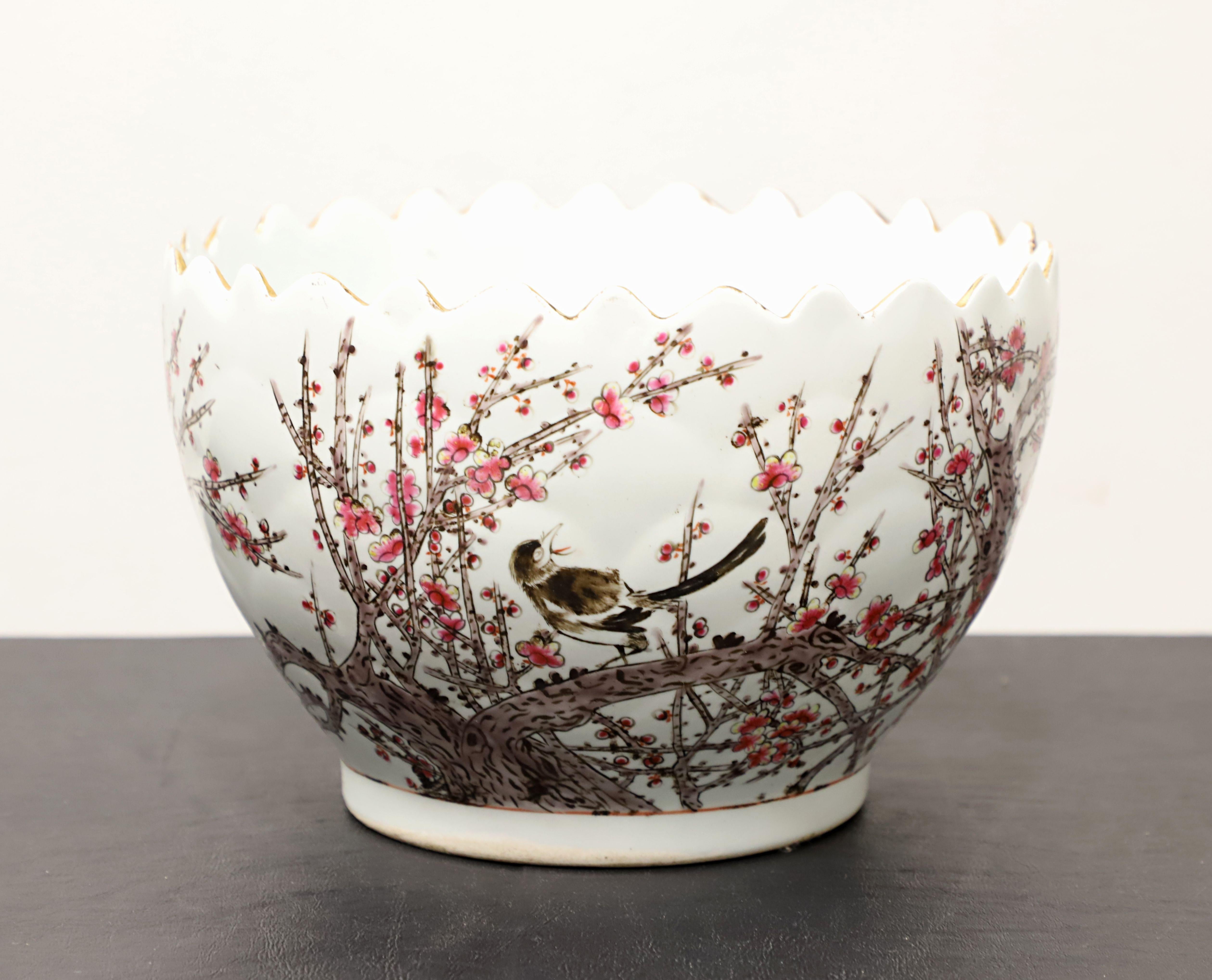 Hand Painted Chinese Birds & Cherry Blossoms Sawtooth Porcelain Bowl 1