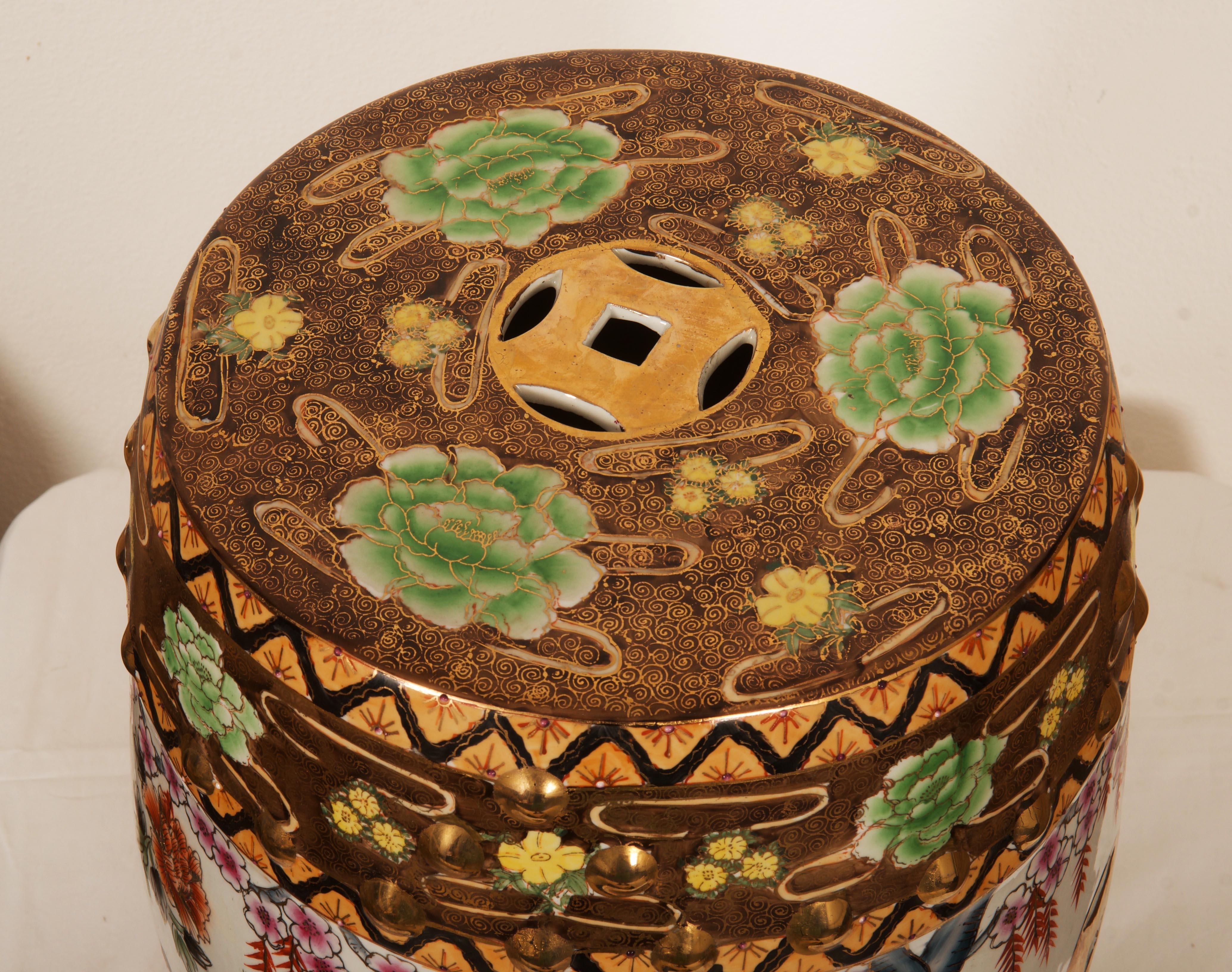 Mid-20th Century Hand Painted Chinese Ceramic Garden Stool For Sale