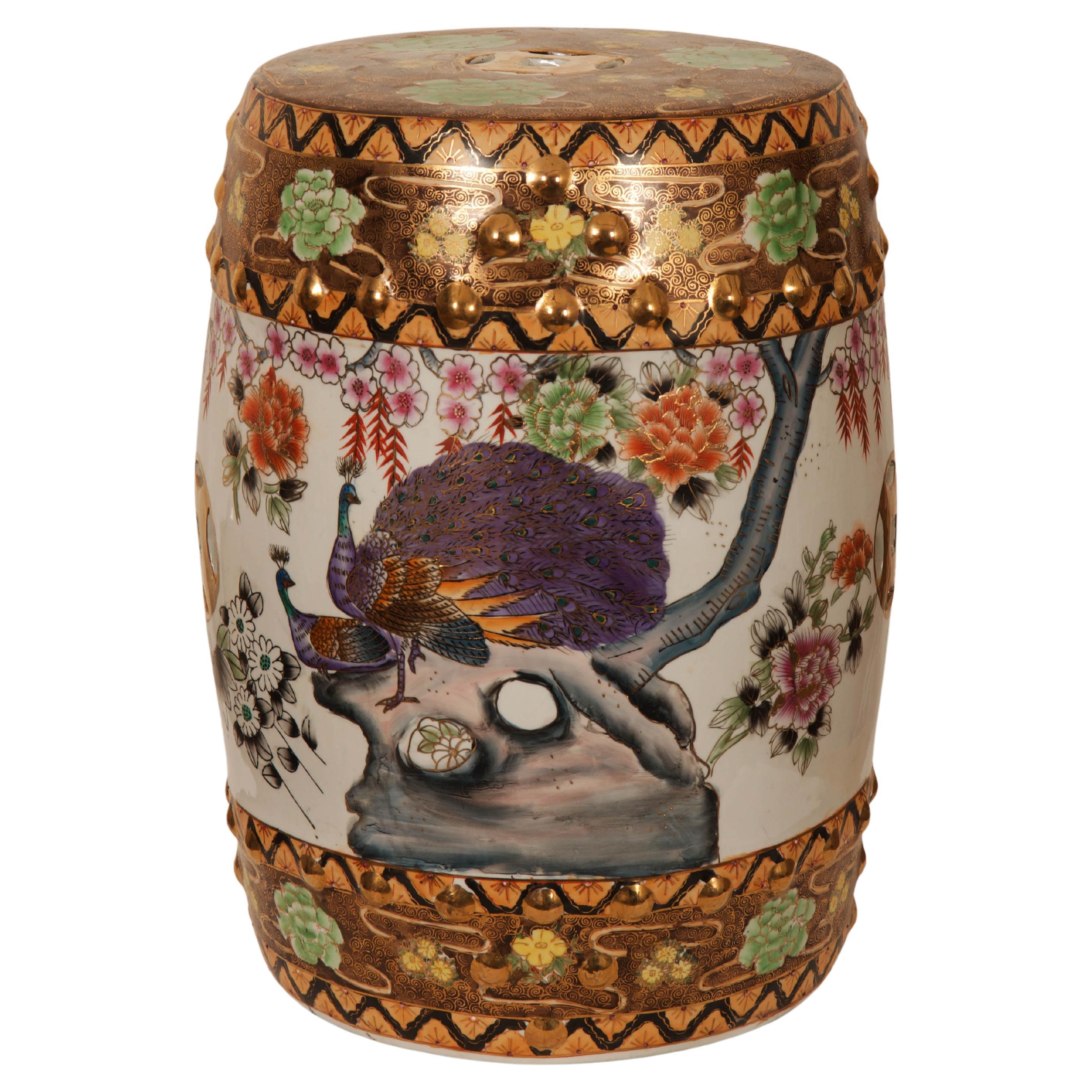 Hand Painted Chinese Ceramic Garden Stool For Sale