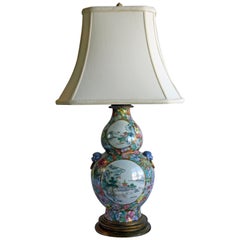 Hand Painted Chinese Double-Gourd Lamp with Ornamental Finial