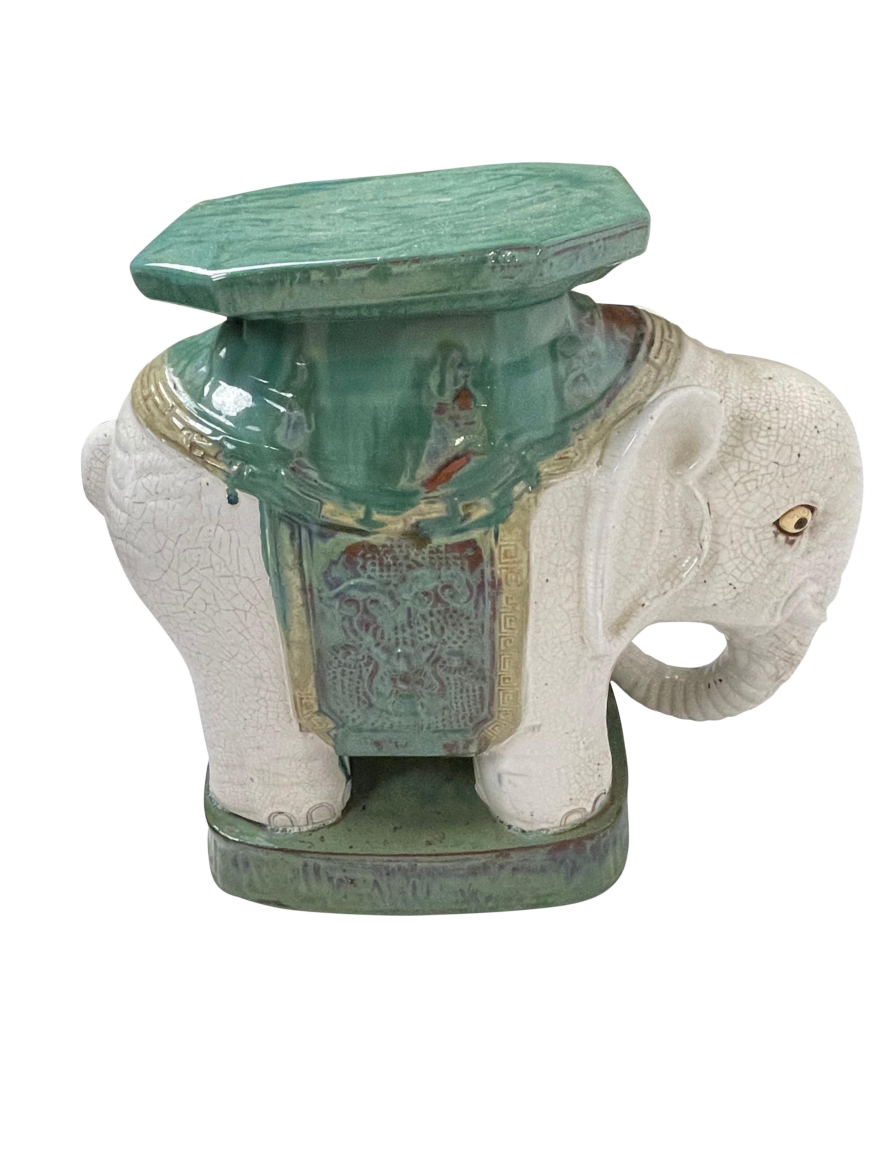 Ceramic Hand Painted Chinese Elephant Garden Stool or Side Table