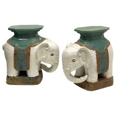 Hand Painted Chinese Elephant Garden Stools or Side Tables, a Pair