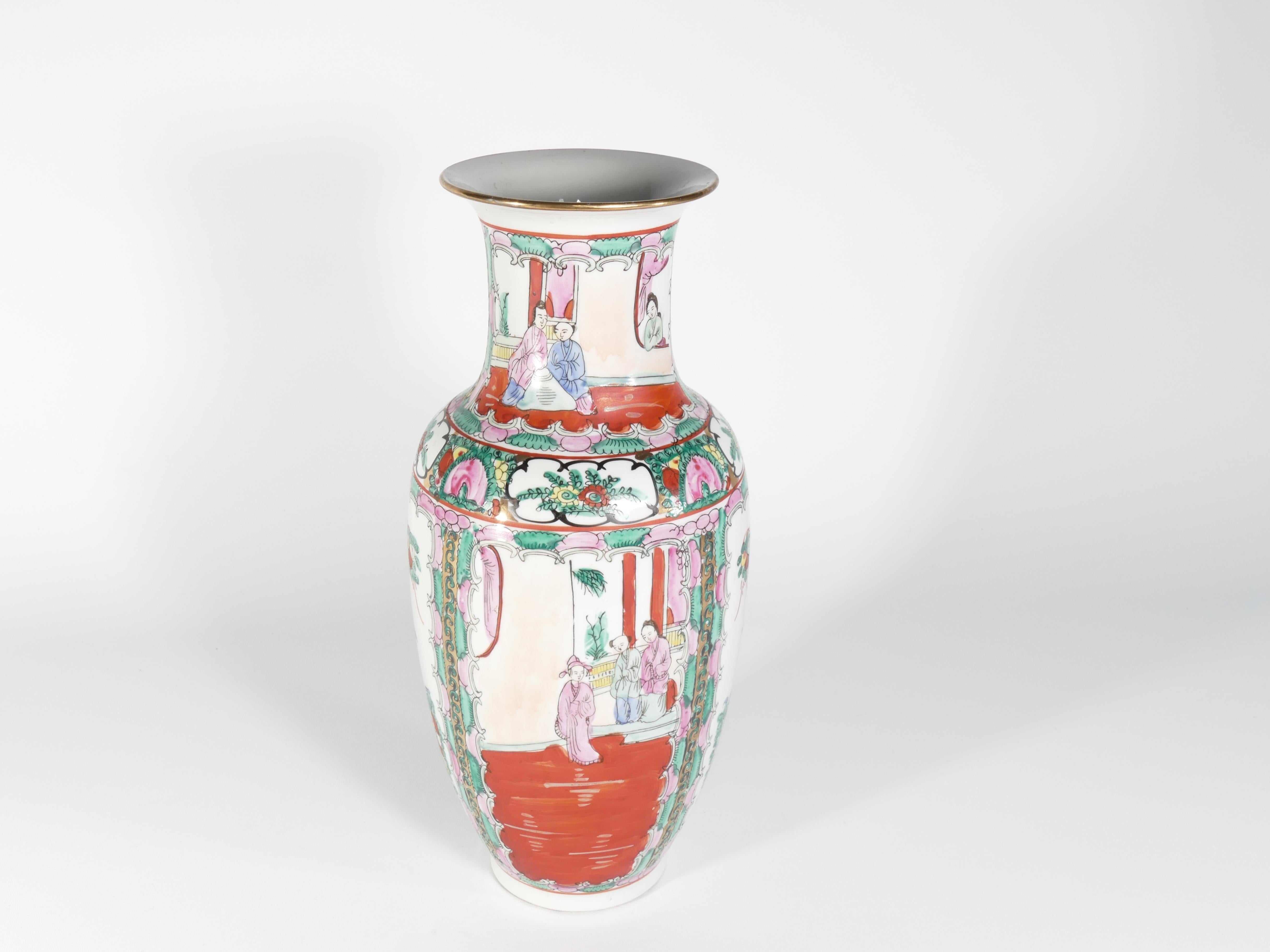 Hand Painted Chinese Famille Rose Medallion Ceramic Vase, 1970s 3