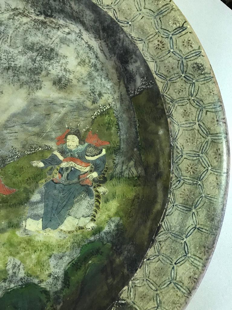 Chinese Hand Painted Marble Water Basin Bowl, 18th-19th Century For Sale 1