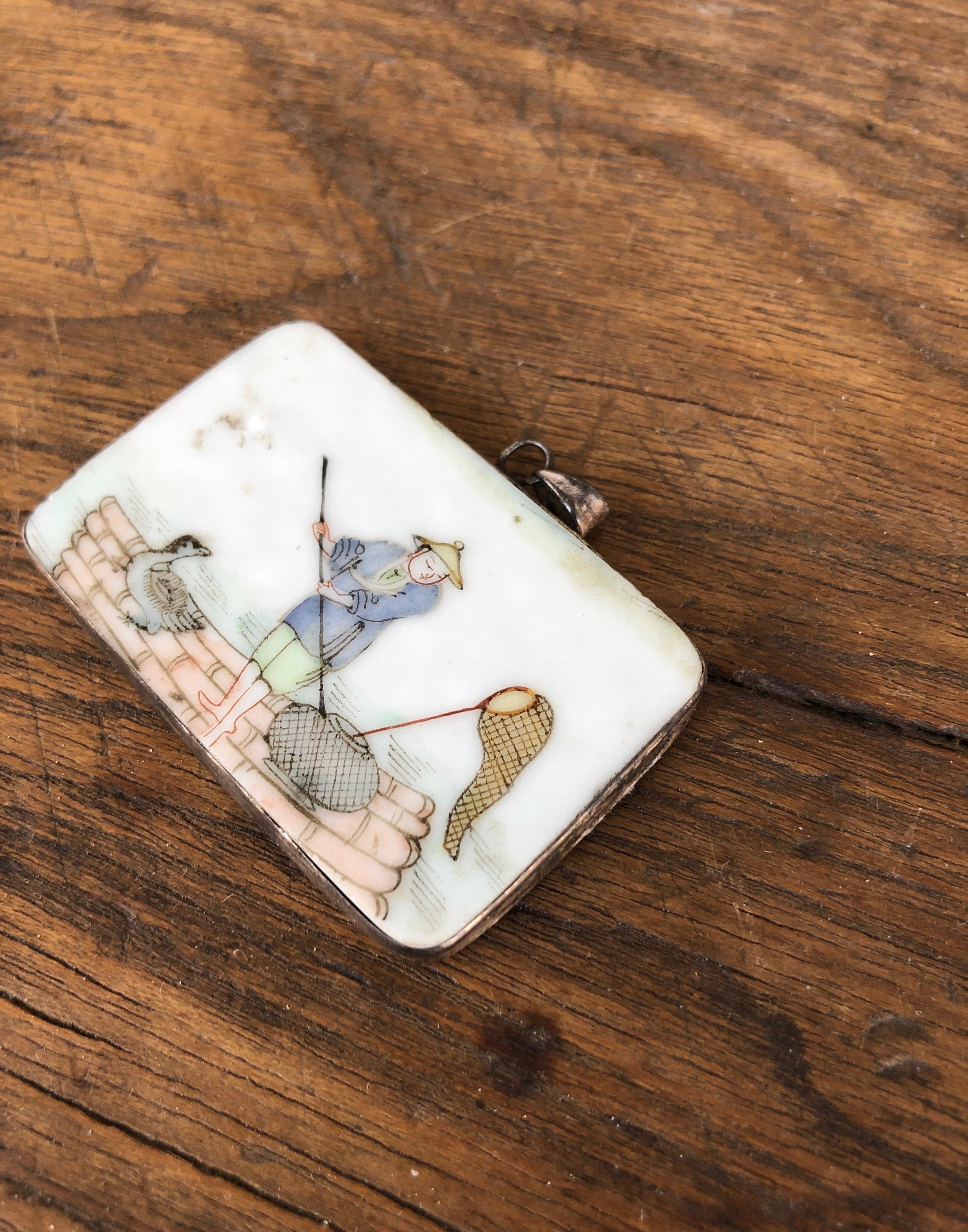 20th Century Hand Painted Chinese Pendant For Sale