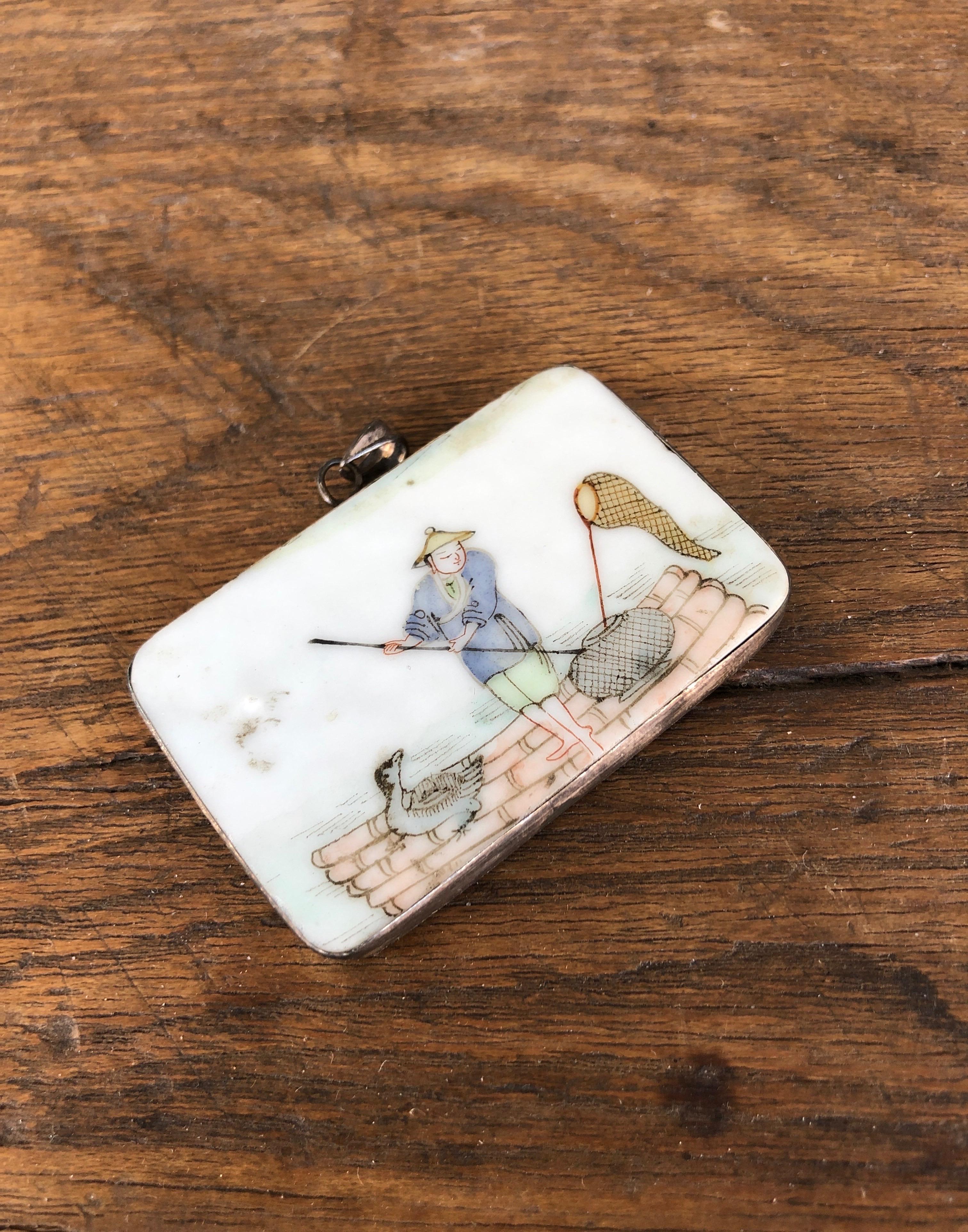 Porcelain Hand Painted Chinese Pendant For Sale
