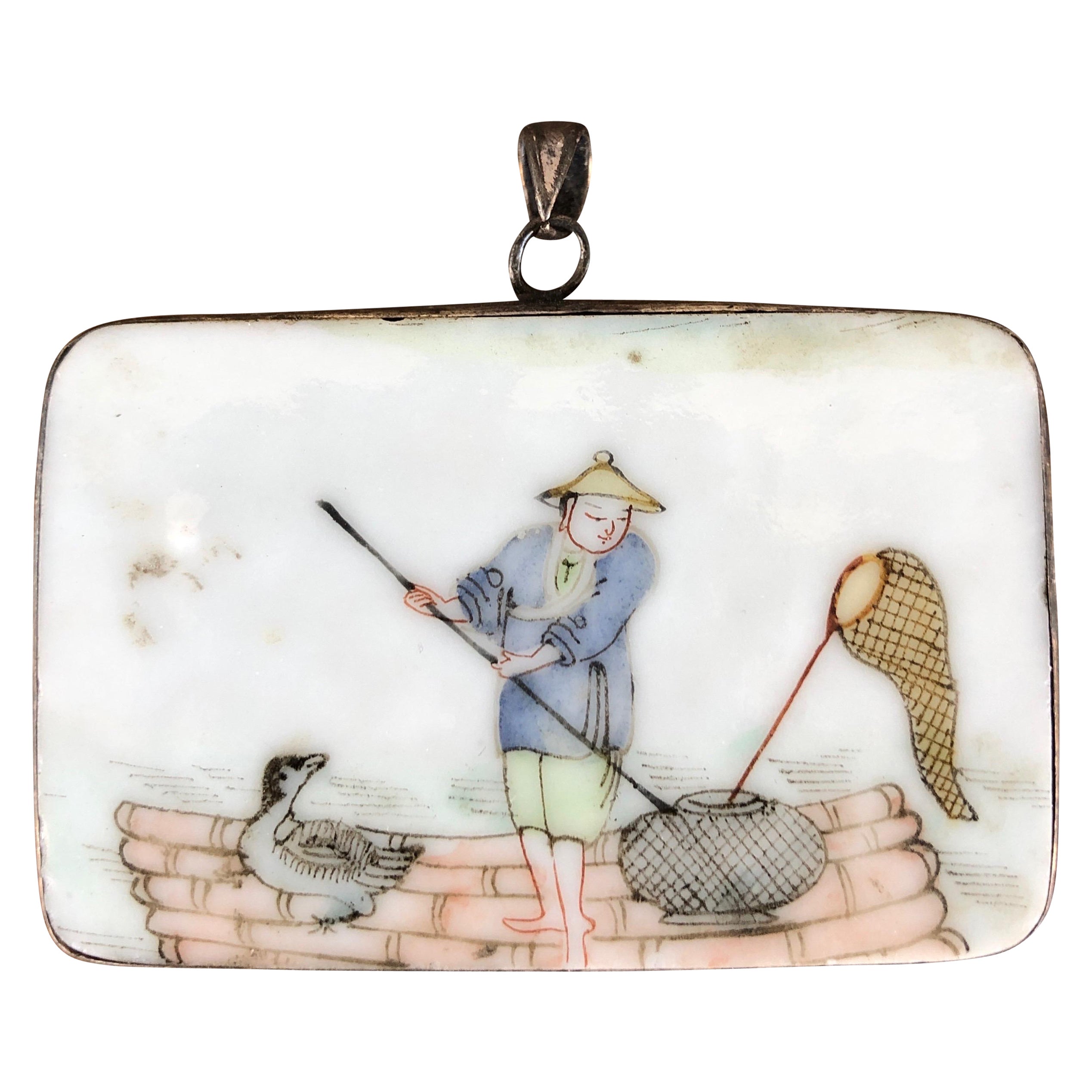 Hand Painted Chinese Pendant For Sale