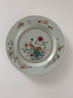 Hand Painted Chinese Porcelain Plate with Peacocks, Qing Yongzheng, Circa 1730