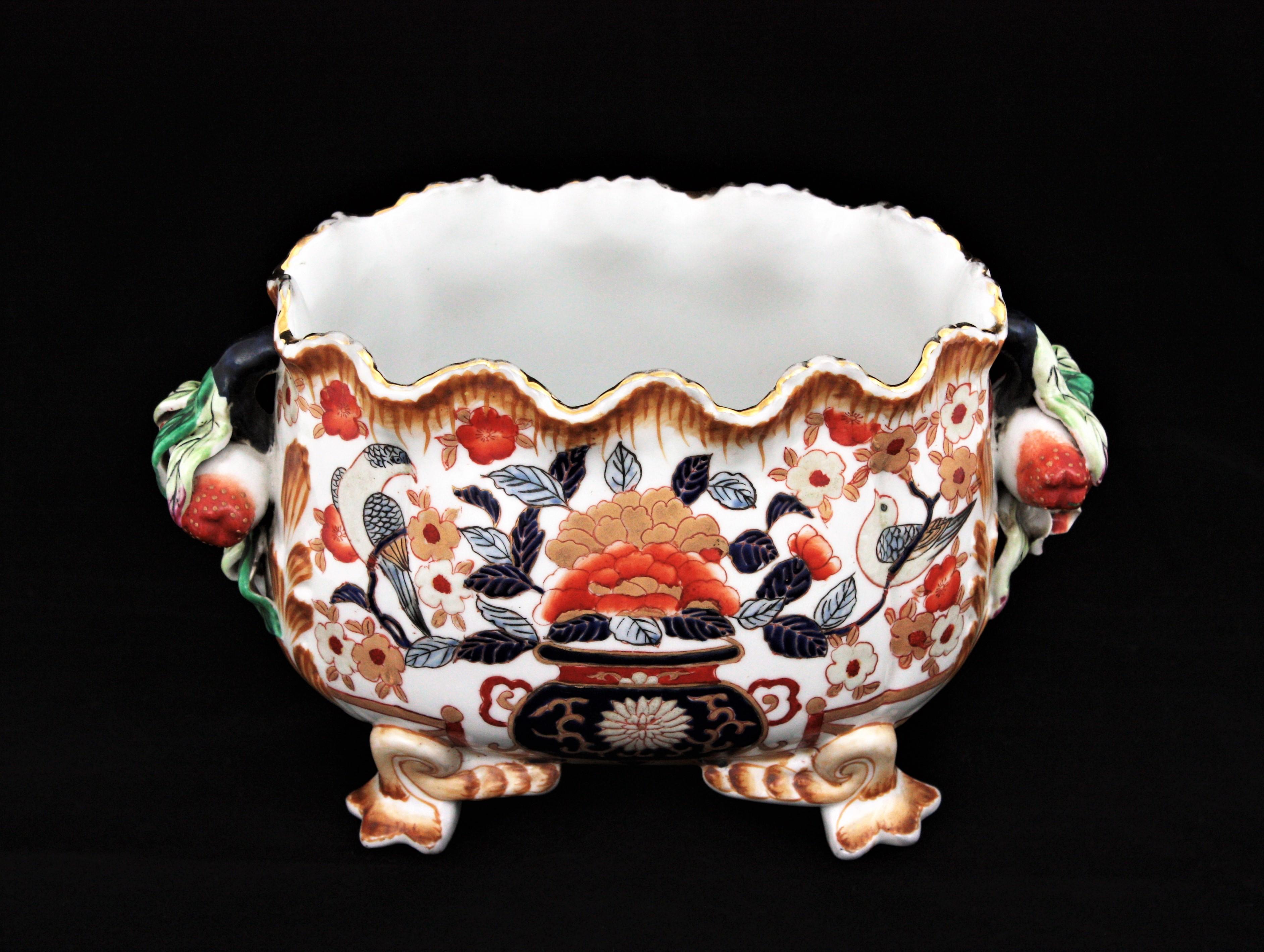 Chinoiserie Chinese Porcelain Multi Color Centerpiece Footed Bowl, 1950s For Sale