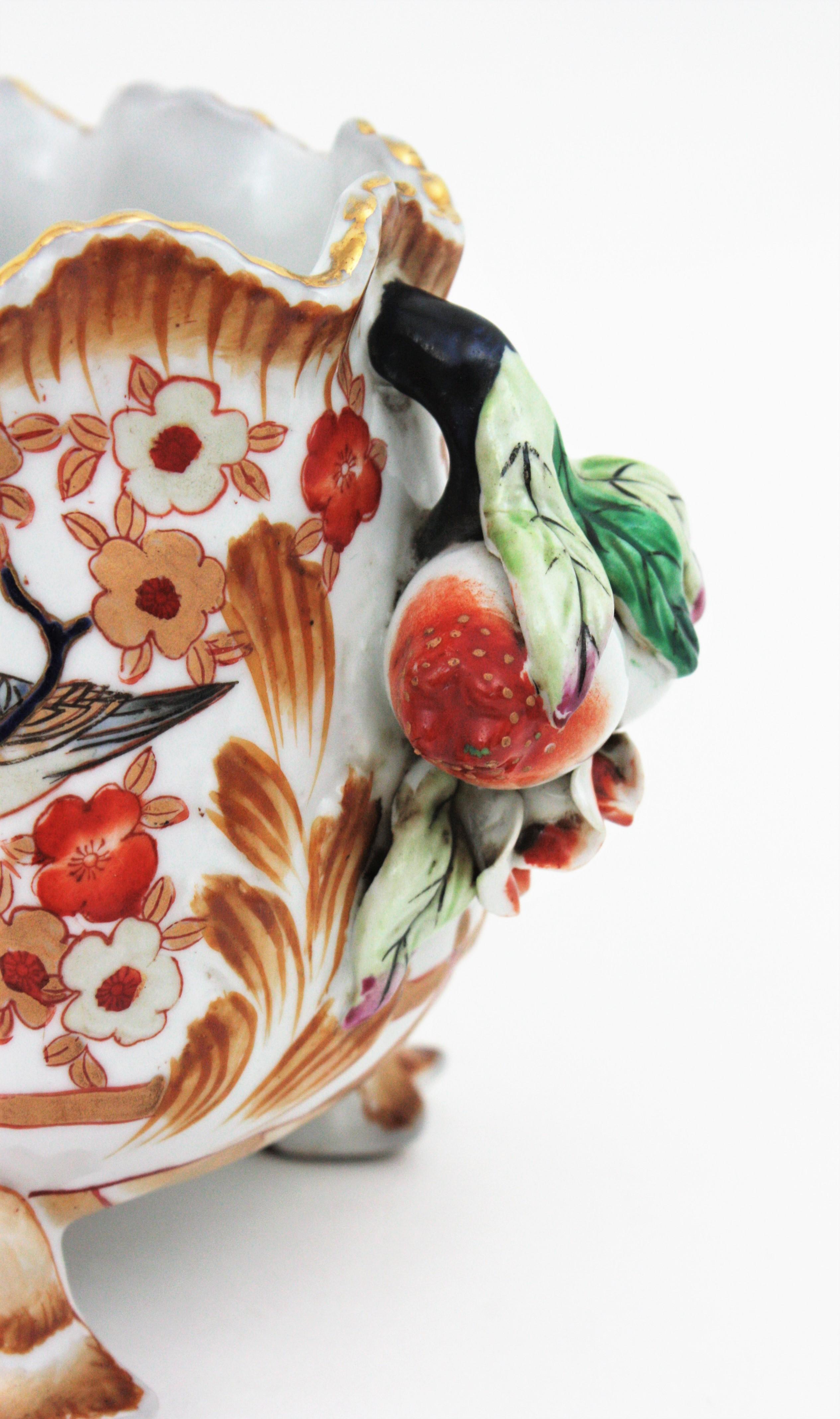 20th Century Chinese Porcelain Multi Color Centerpiece Footed Bowl, 1950s For Sale