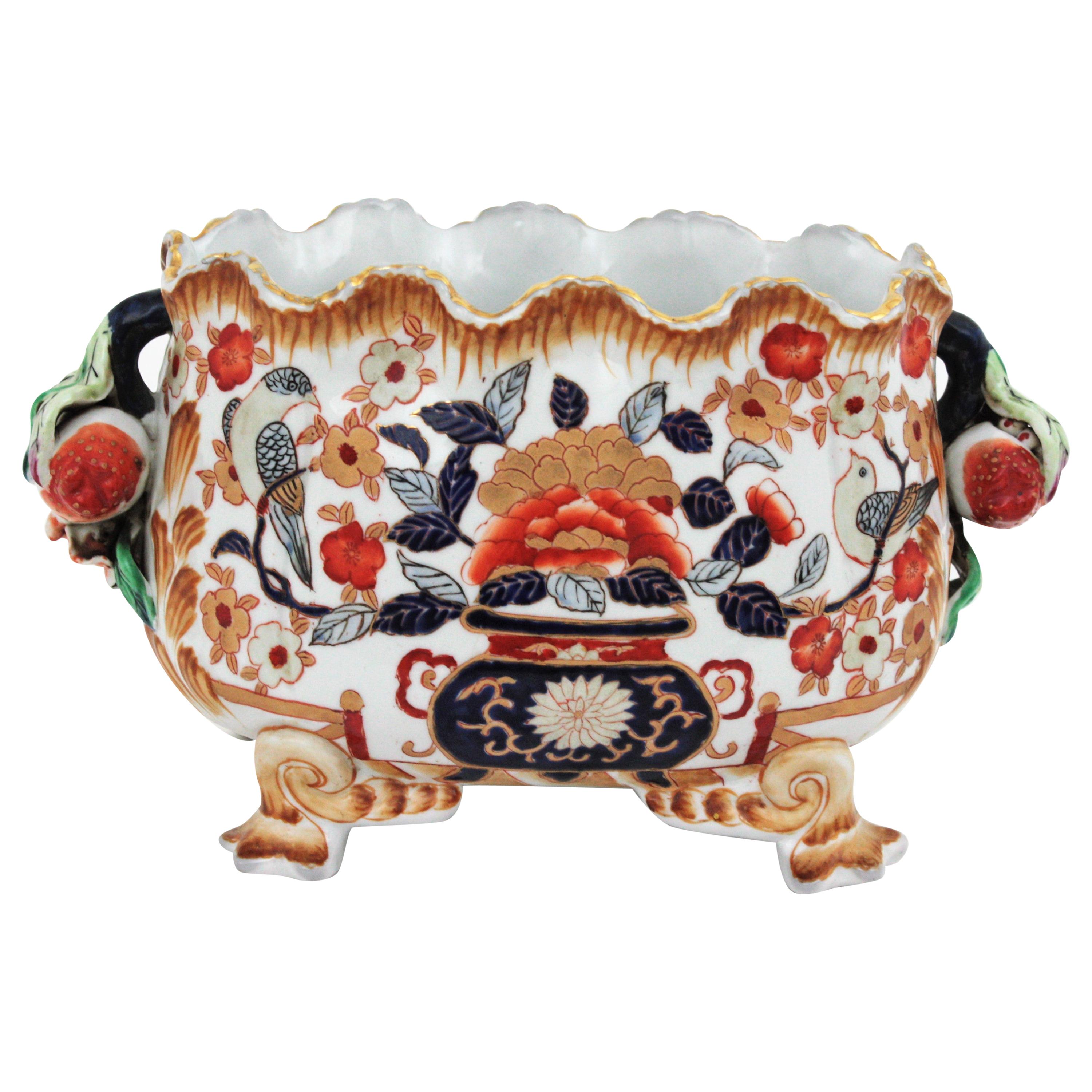 Bol de centre de table sur pied en porcelaine chinoise multicolore, années 1950 en vente