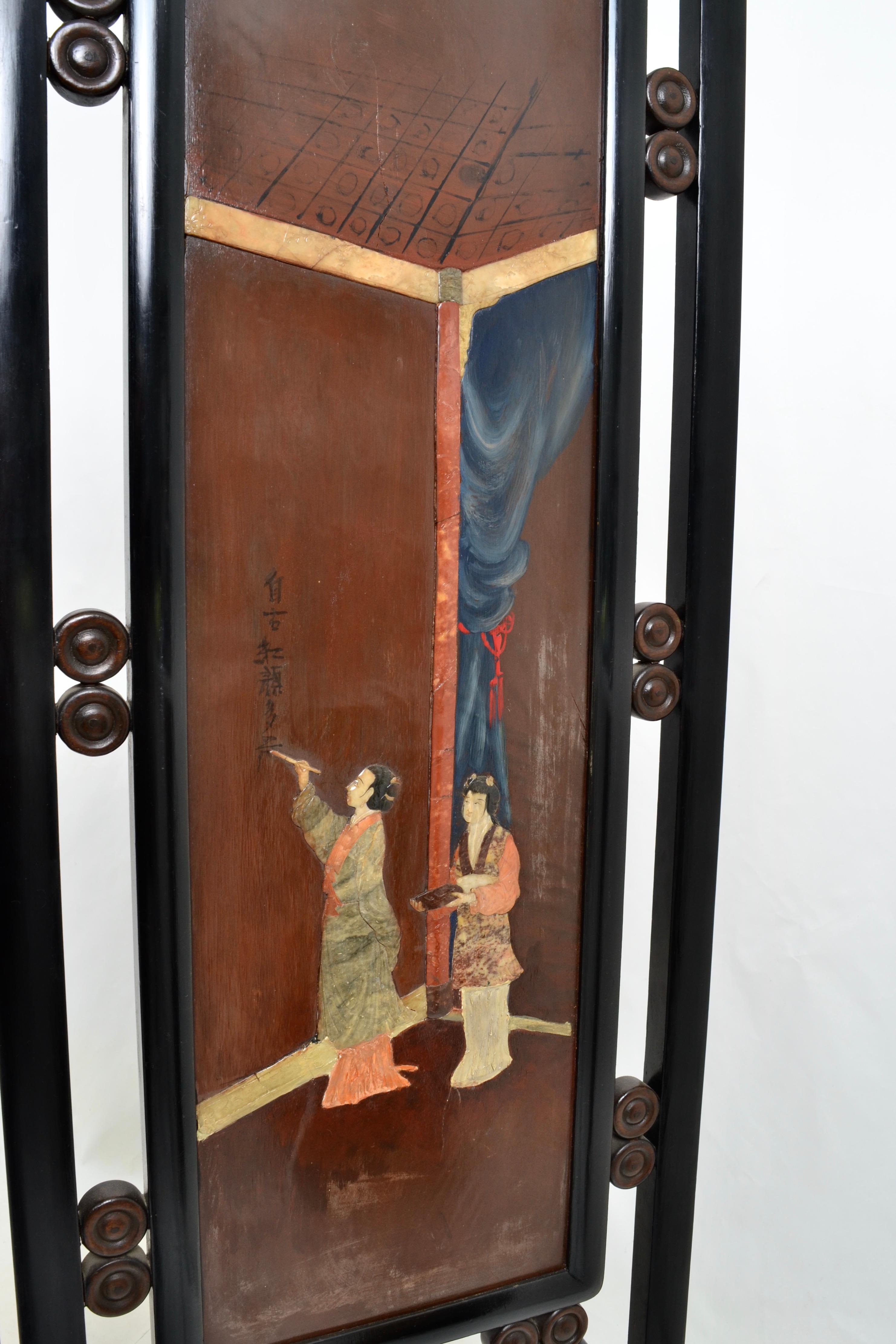 Hand Painted Chinese Screen with Specimen Stone Inlays 2