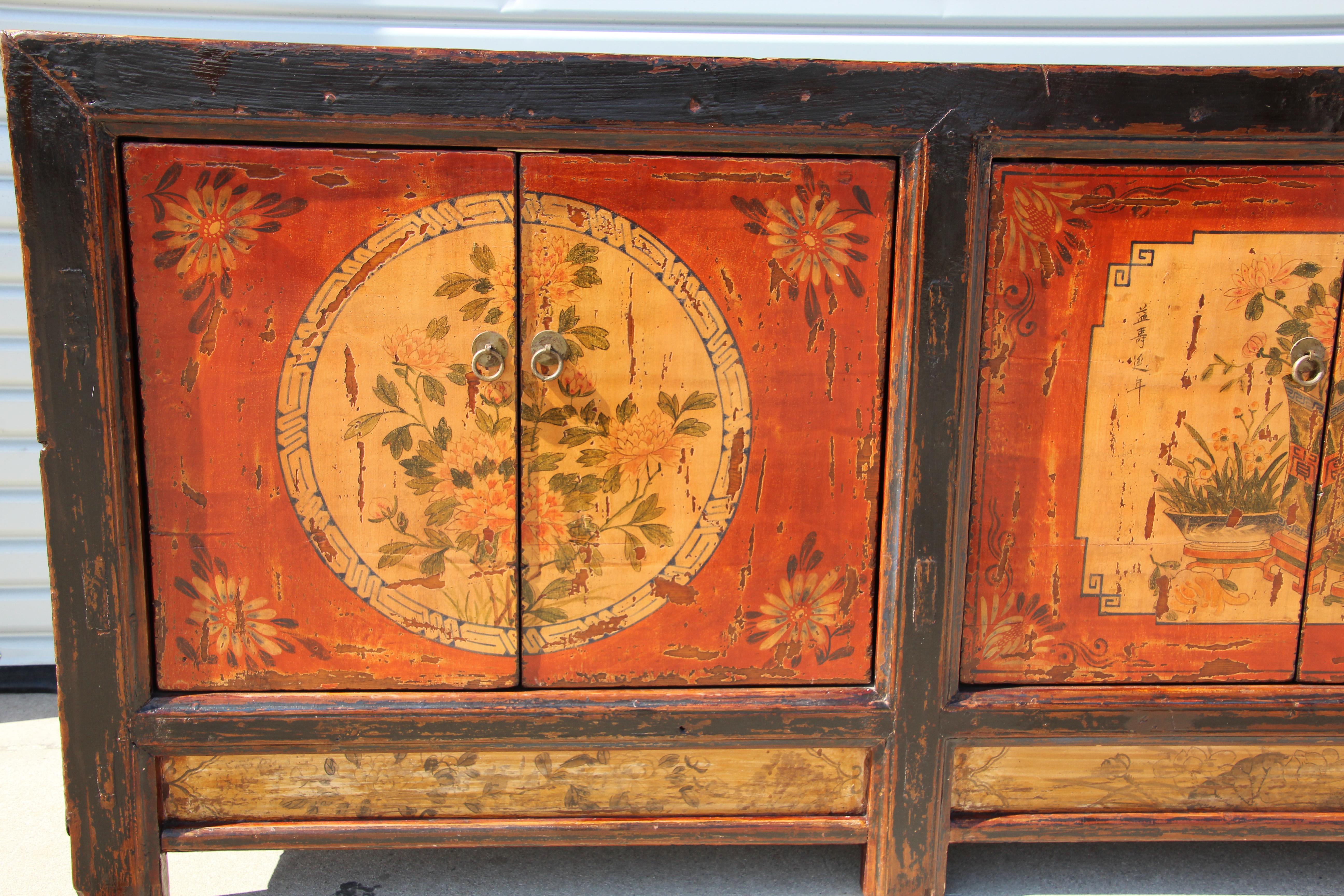 Chinese Export Hand Painted Mongolian Sideboard Cabinet