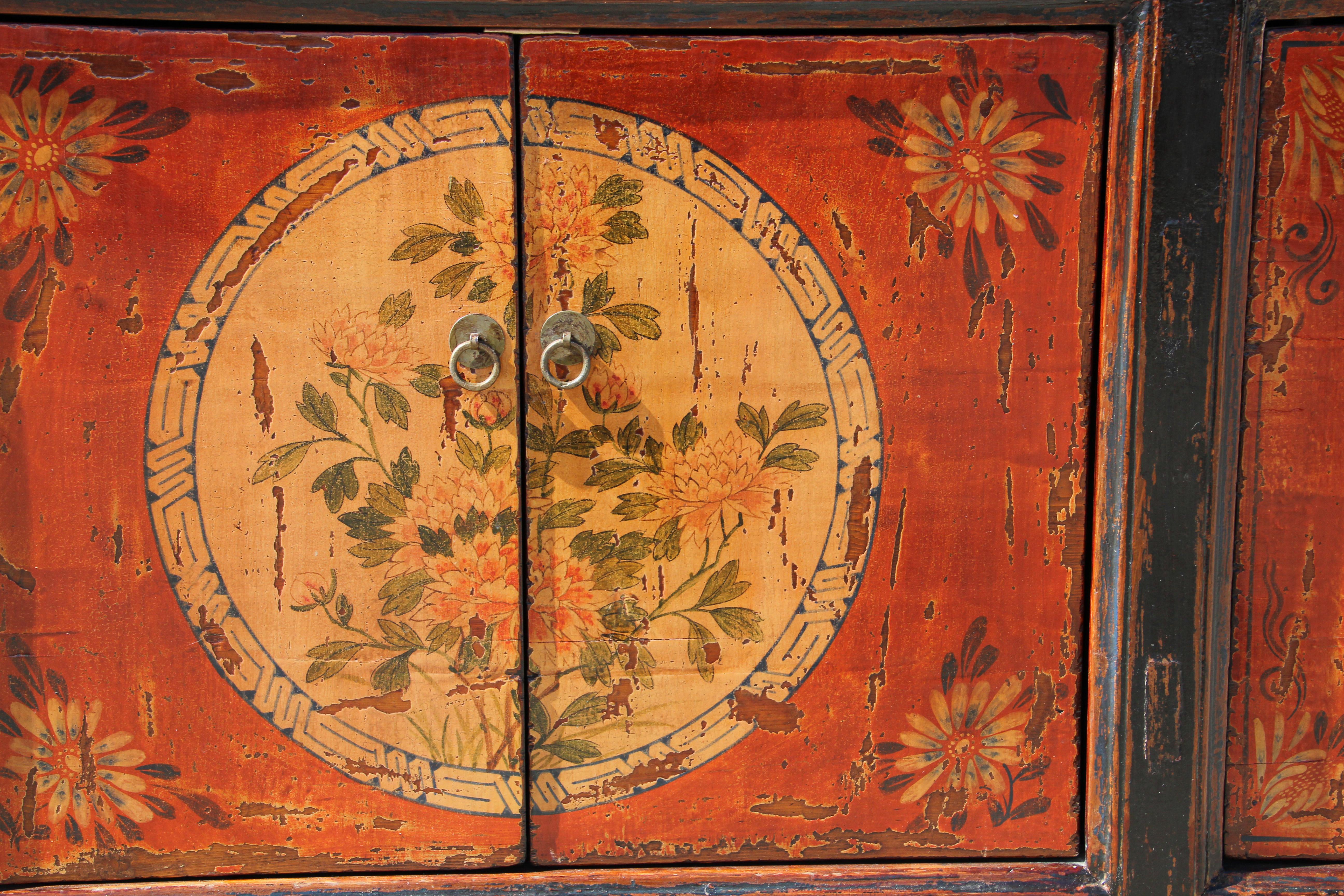 Hand-Crafted Hand Painted Mongolian Sideboard Cabinet