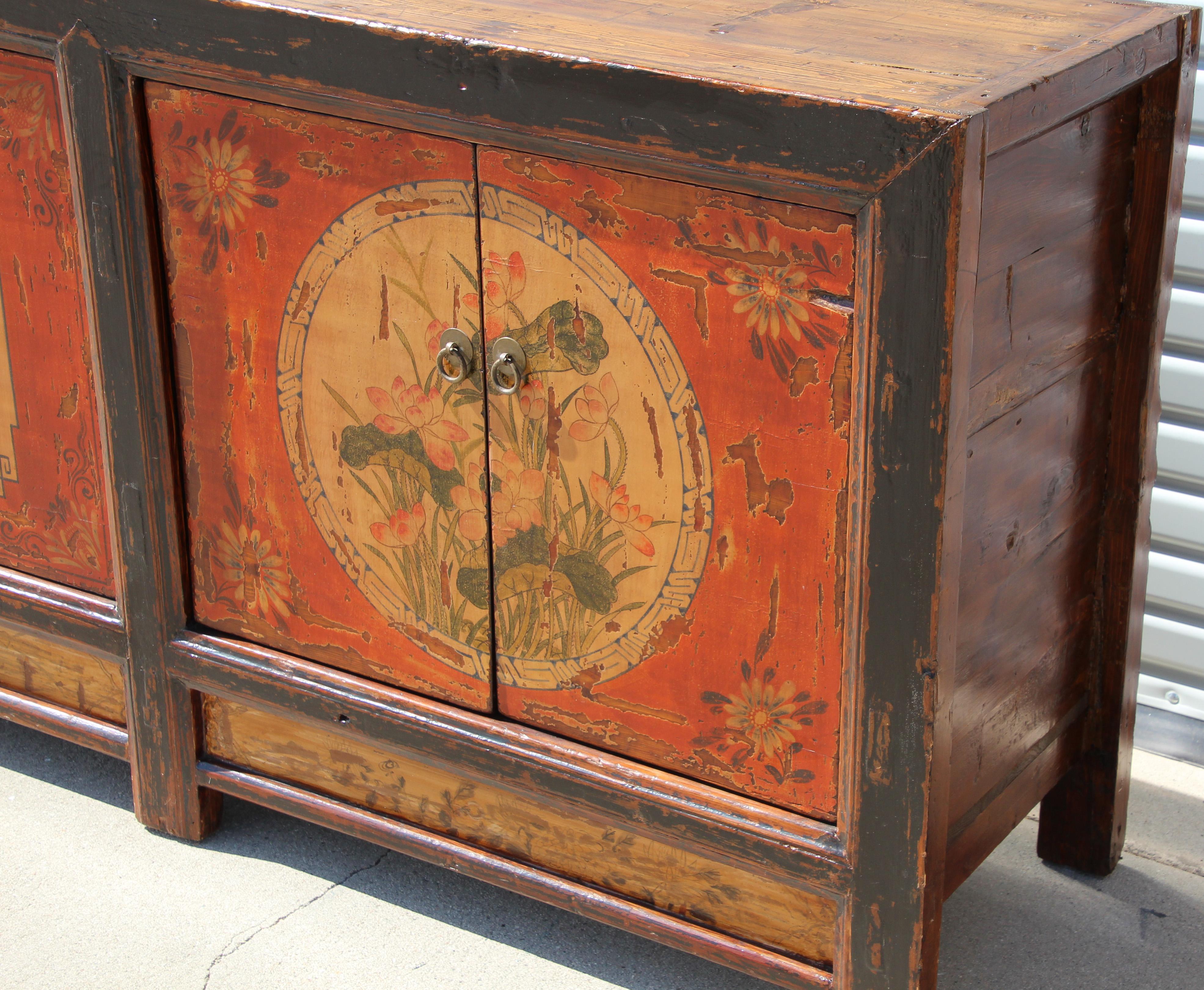 Wood Hand Painted Mongolian Sideboard Cabinet