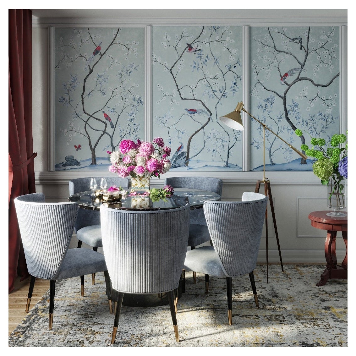 Hand Painted Chinese Wallpaper Chinoiserie Panel 19th Century A Winter Tale For Sale