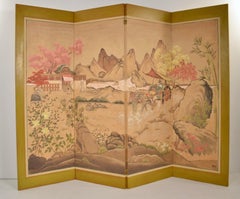Hand-painted Chinoiserie 4-panel Screen