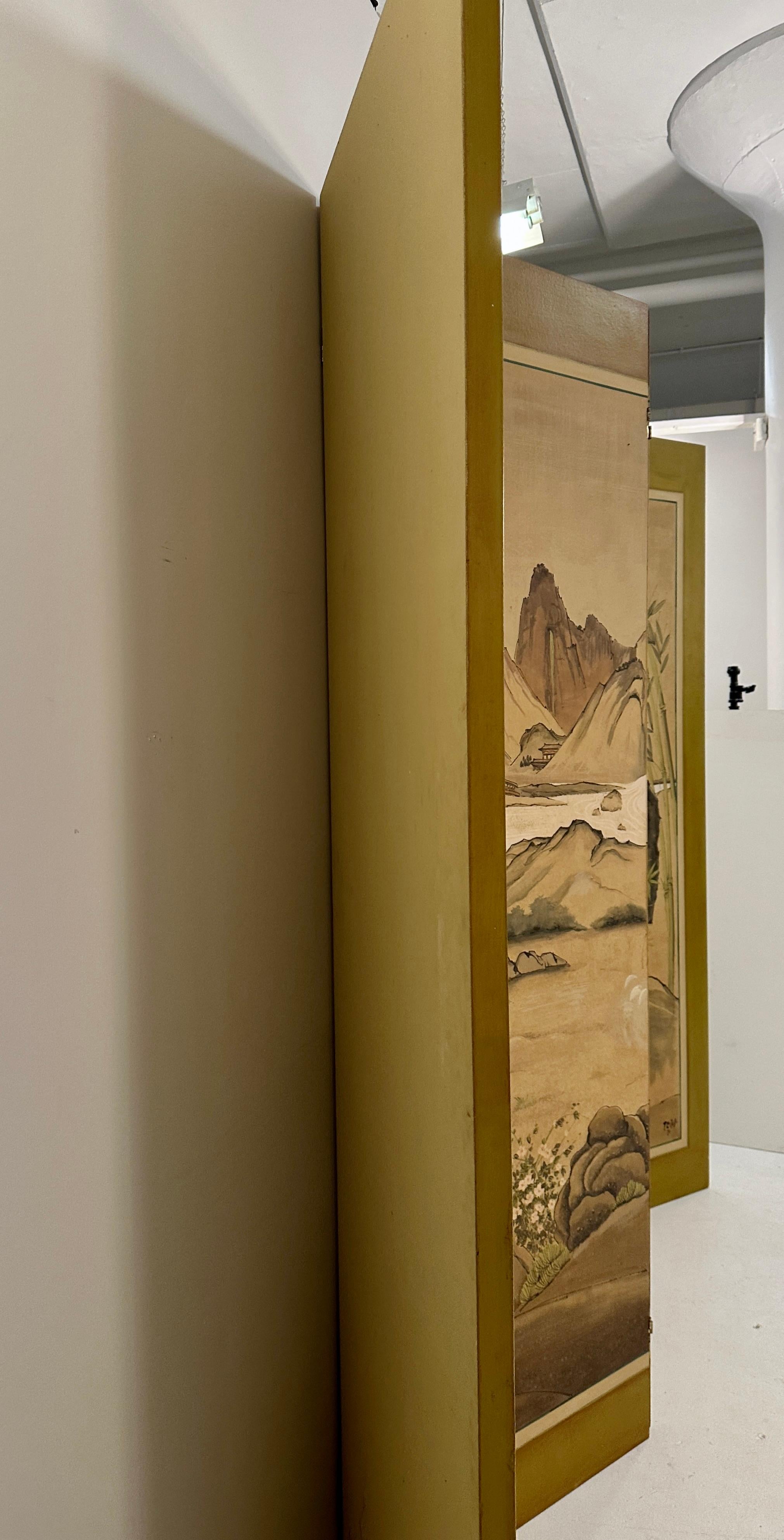 Hand-painted Chinoiserie 4-panel Screen In Good Condition For Sale In Norwalk, CT