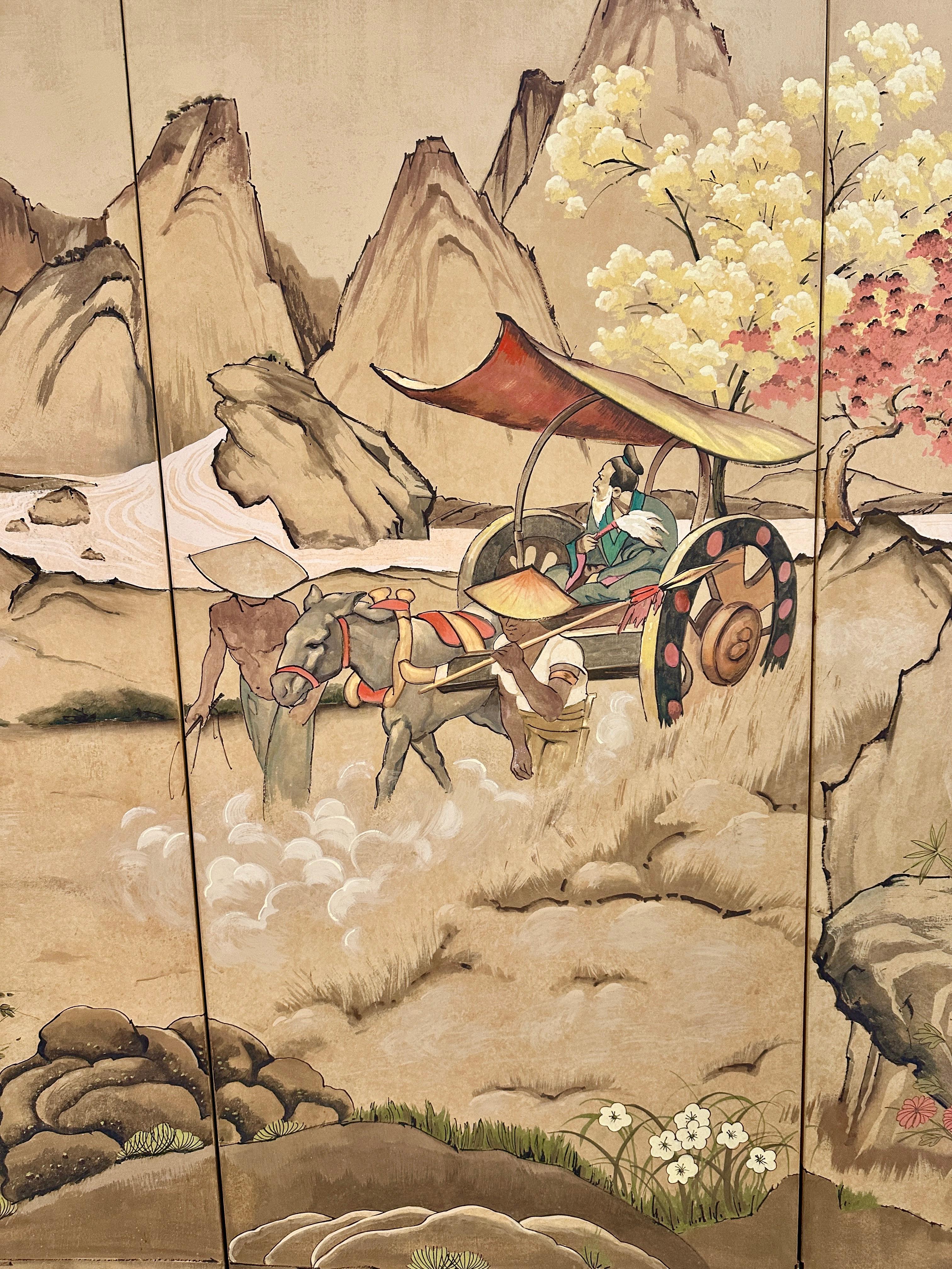 Hand-painted Chinoiserie 4-panel Screen For Sale 1