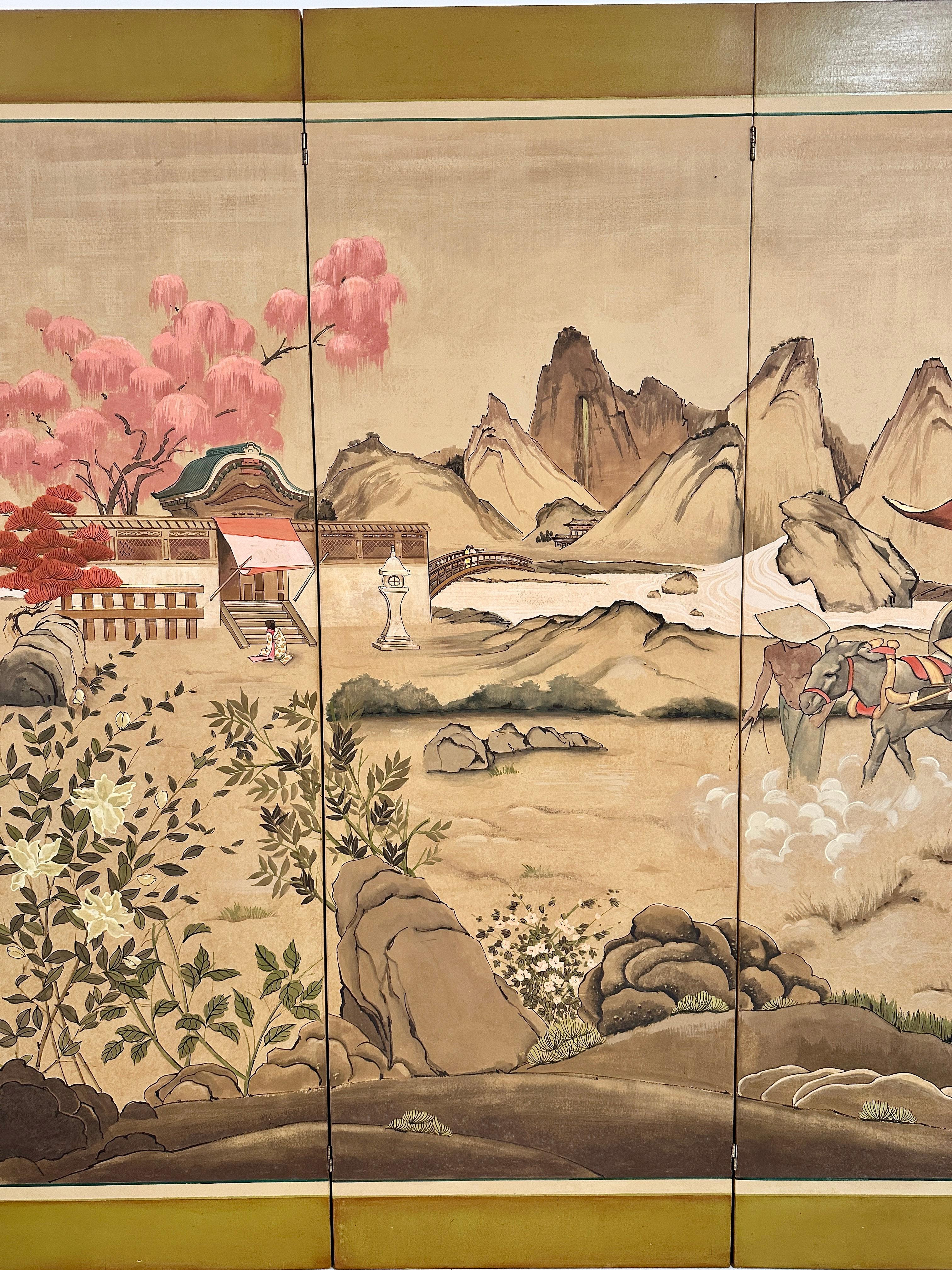 Hand-painted Chinoiserie 4-panel Screen For Sale 2