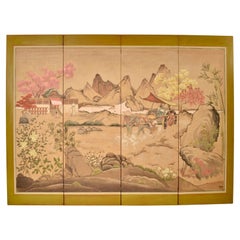 Vintage Hand-painted Chinoiserie 4-panel Screen