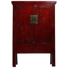 Hand Painted Chinoiserie and Red Lacquer Armoire from China, 19th Century