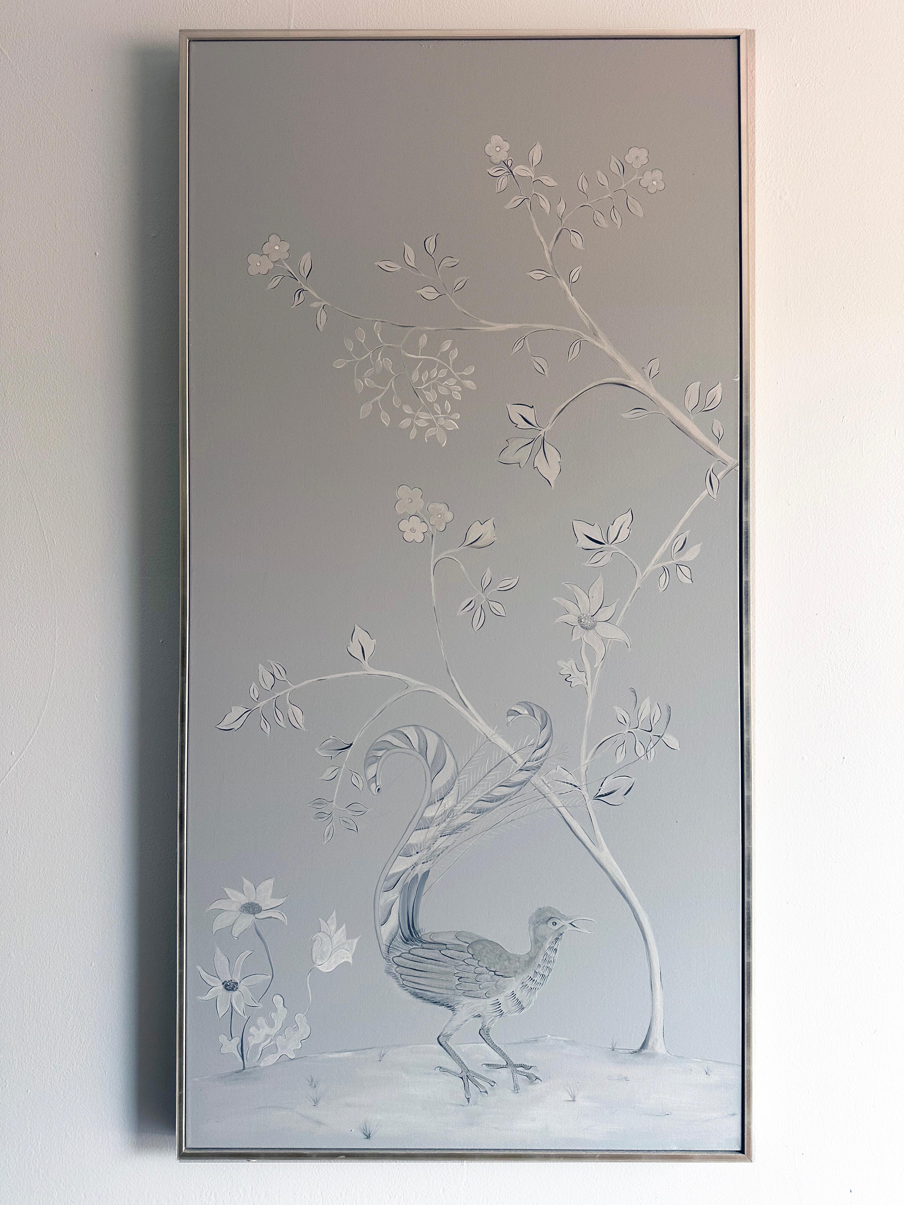 Hand Painted Chinoiserie Bedroom Dressing Screen / Framed Wall Panels For Sale 9
