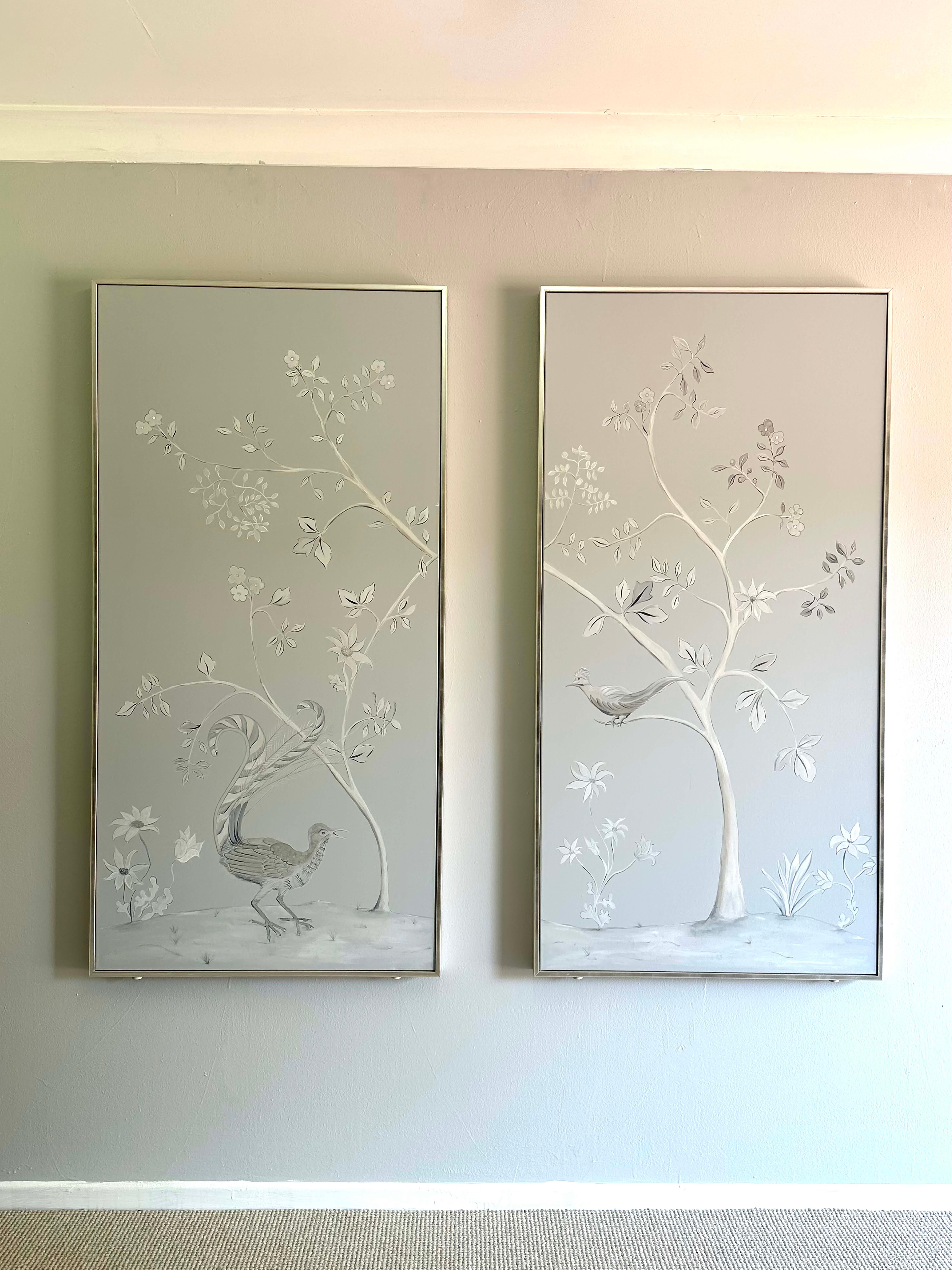 Hand-Painted Hand Painted Chinoiserie Bedroom Dressing Screen / Framed Wall Panels For Sale