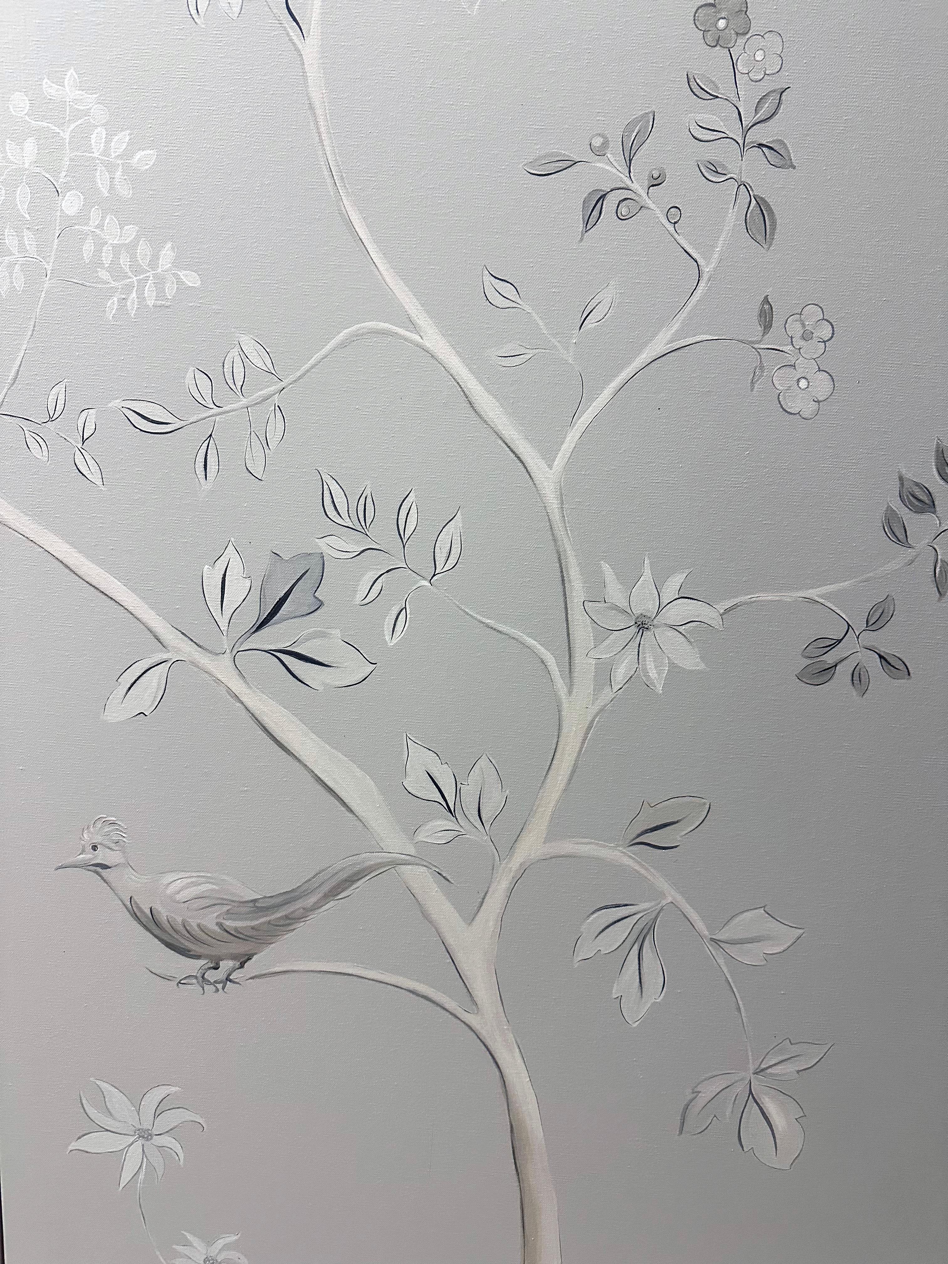 Hand Painted Chinoiserie Bedroom Dressing Screen / Framed Wall Panels For Sale 2