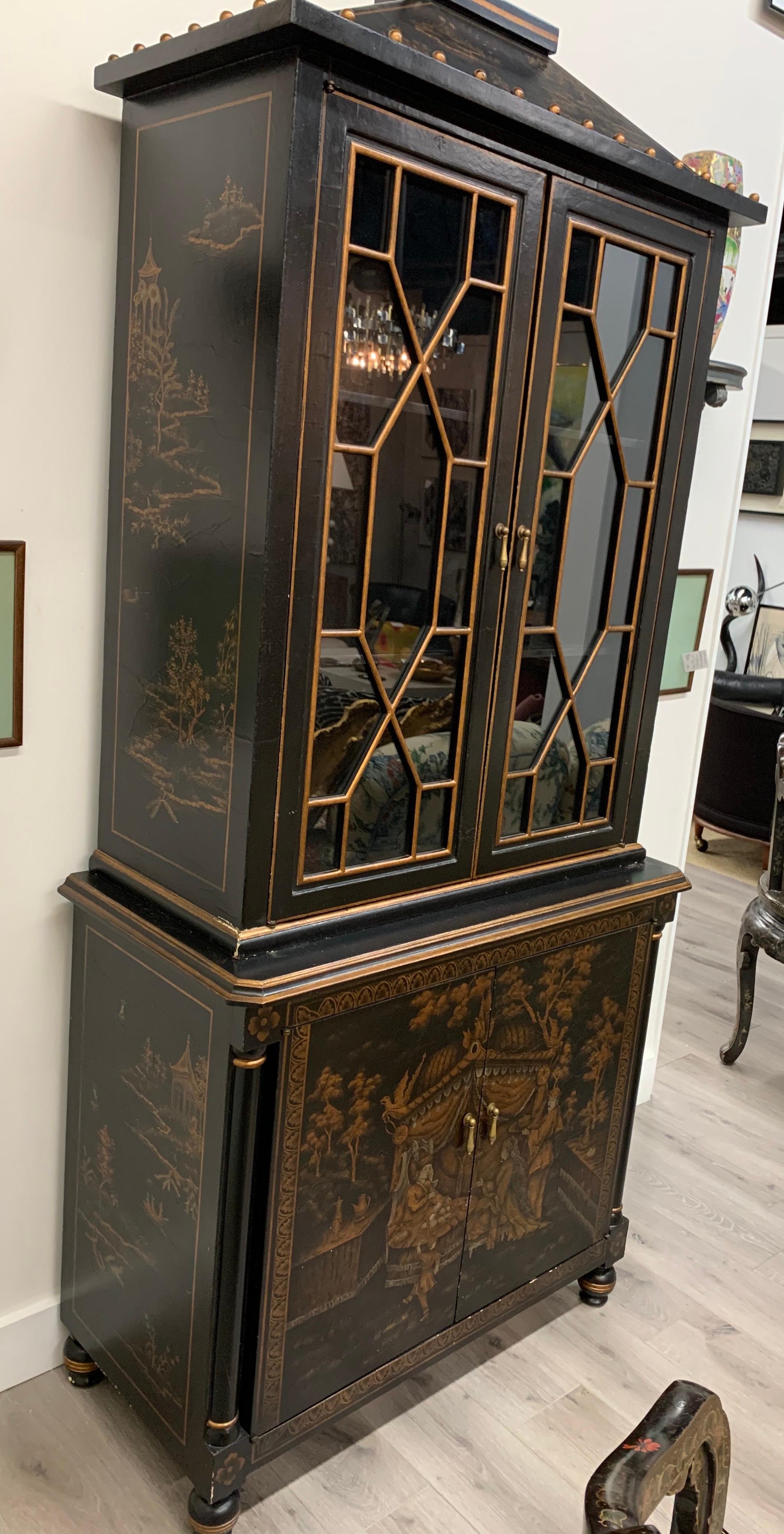 Wood Hand Painted Chinoiserie Chinese Export Cabinet