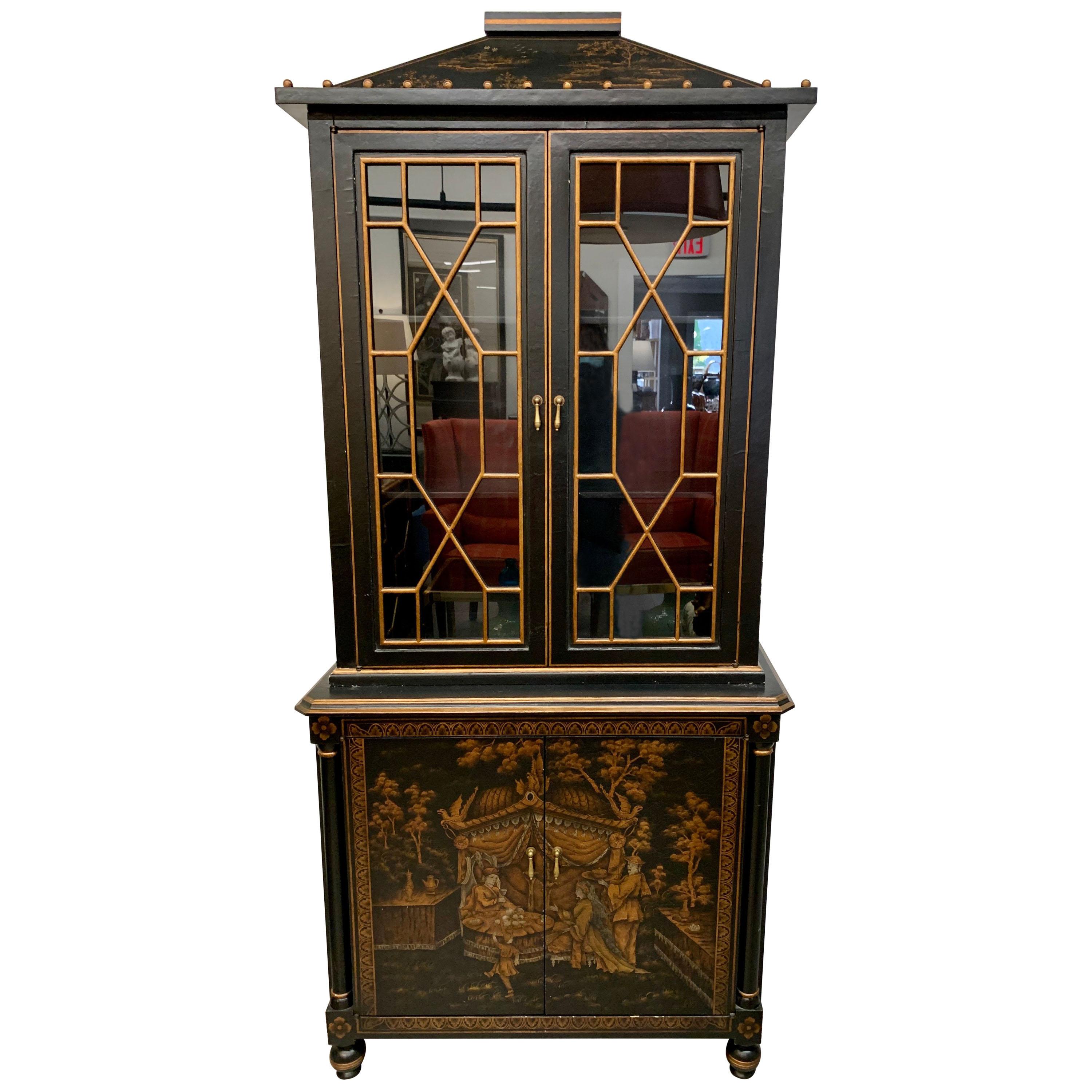 Hand Painted Chinoiserie Chinese Export Cabinet