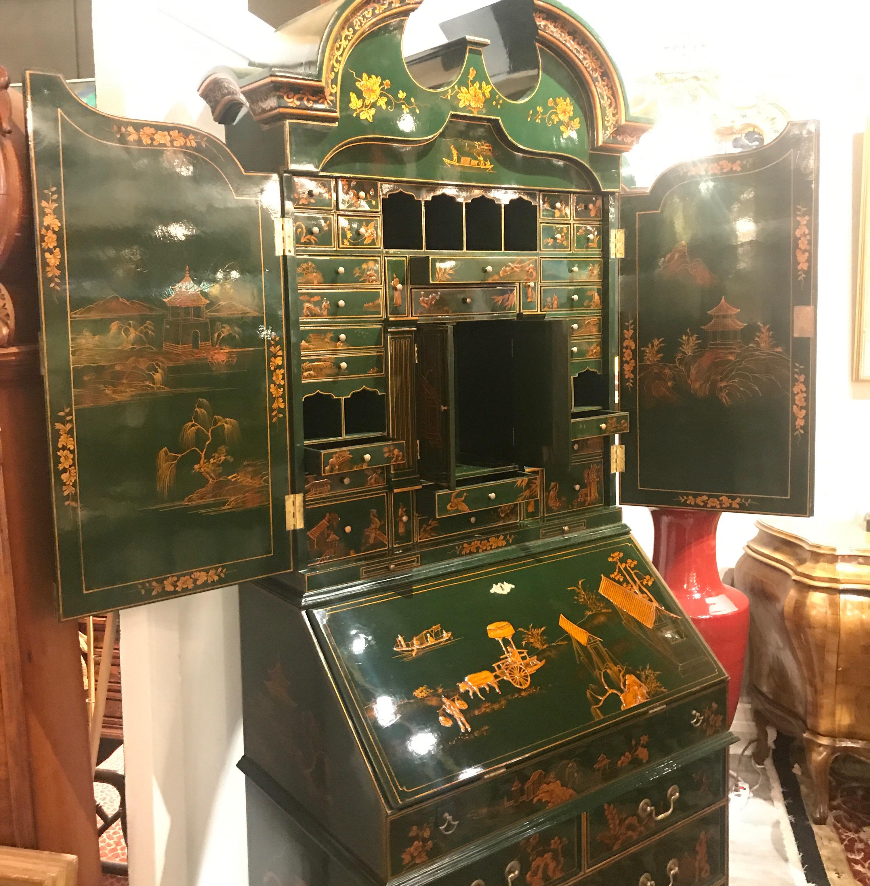 Hand Painted Chinoiserie Secretary Desk by Maitland Smith In Good Condition In Lambertville, NJ